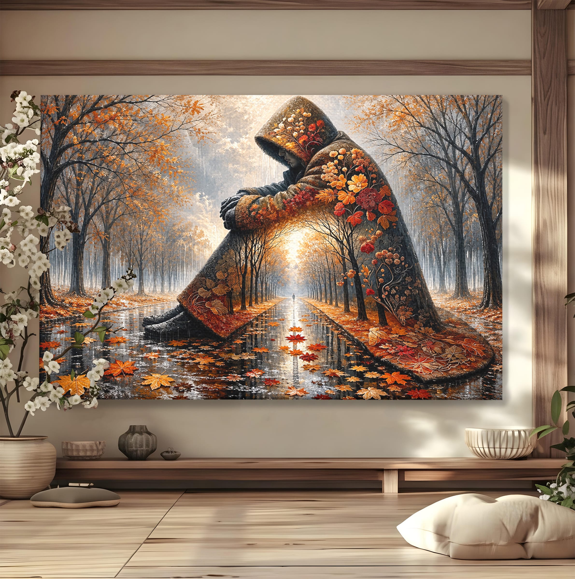 Tablou Canvas Premium LuxCanva® U1099, Toamna Melancolica, Frunze, Reflexie, Peisaj, Toamna, Living, Culori Vibrante