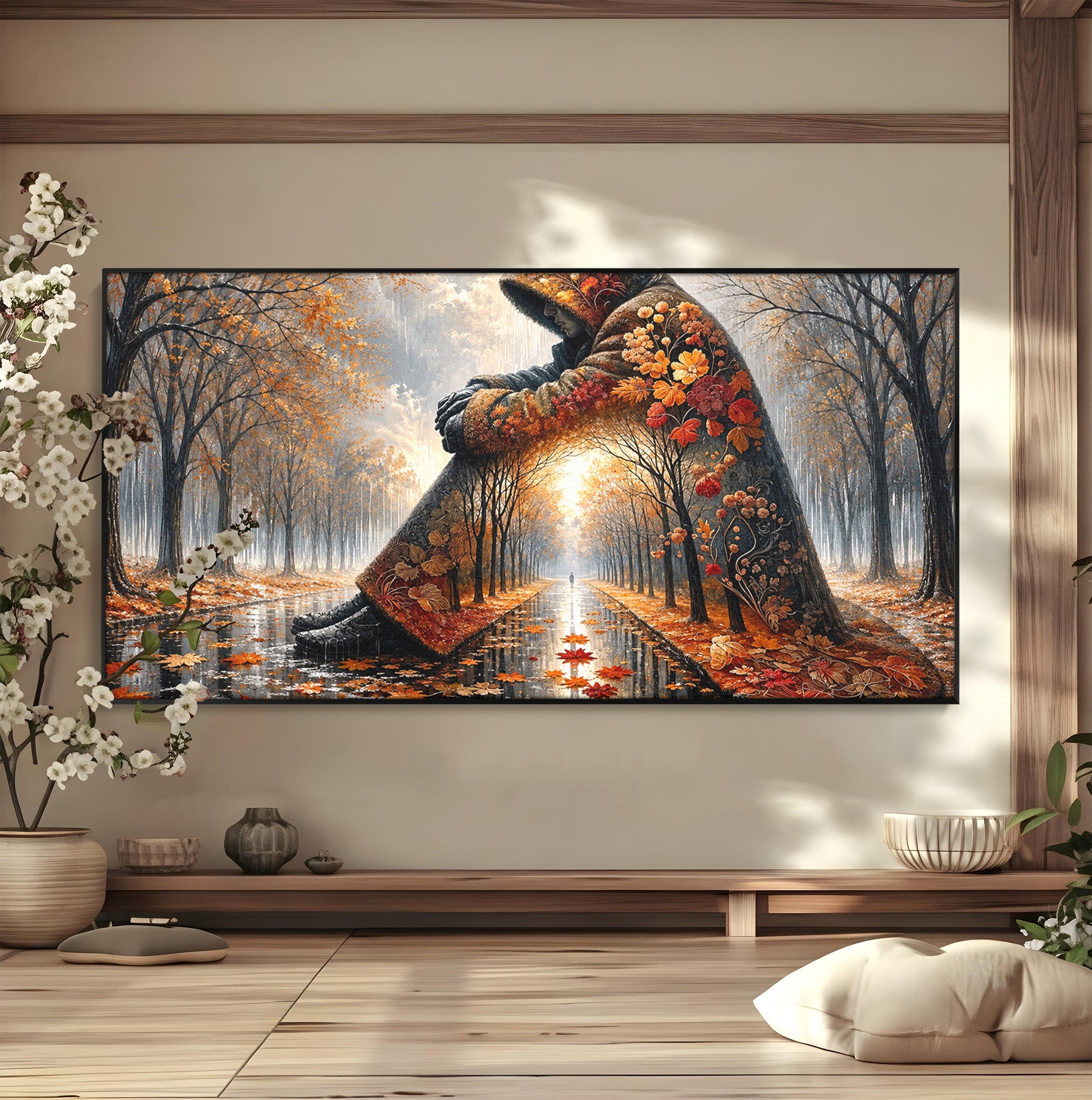 Tablou Canvas Premium LuxCanva® U1099, Toamna Melancolica, Frunze, Reflexie, Peisaj, Toamna, Living, Culori Vibrante