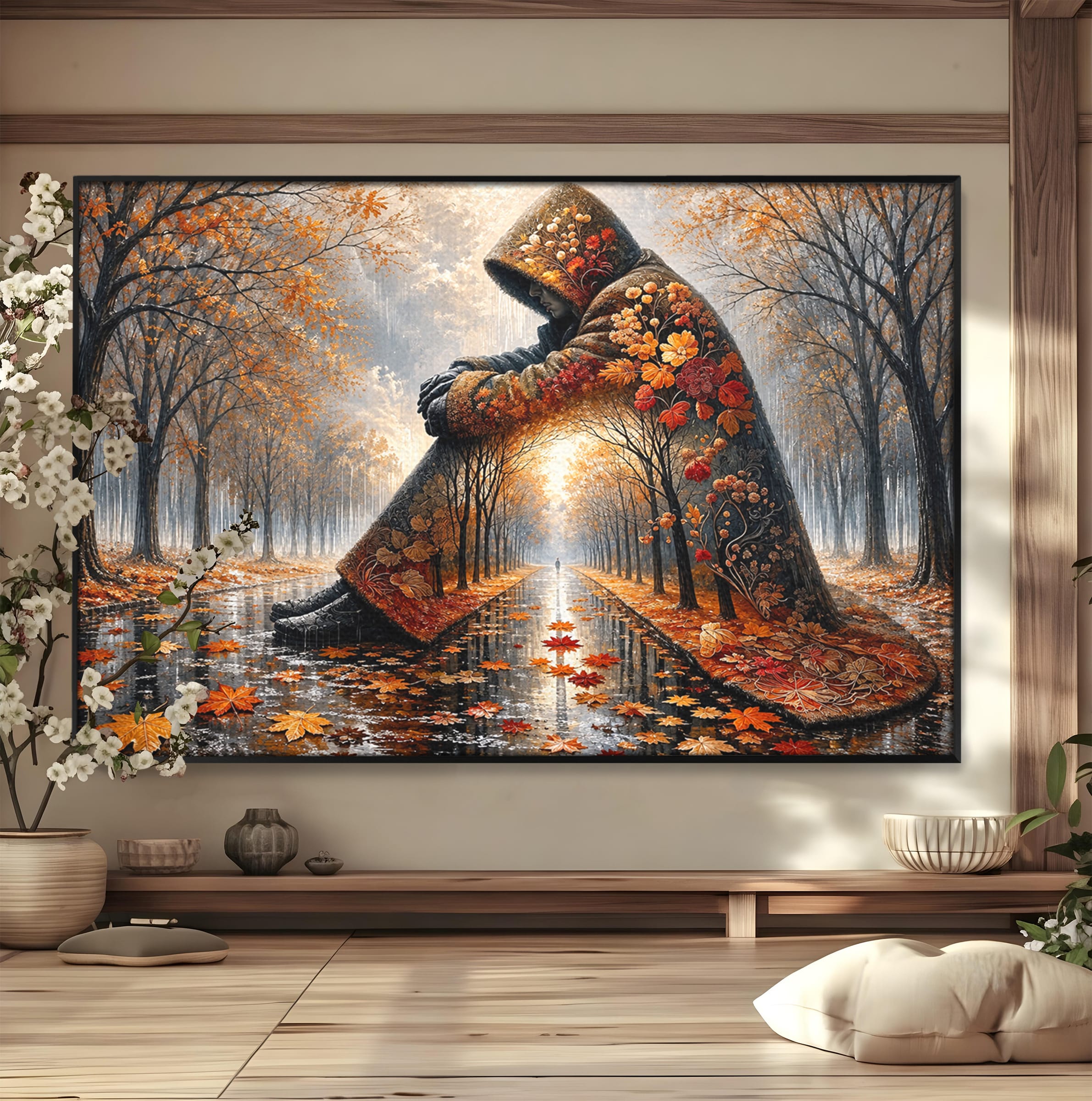 Tablou Canvas Premium LuxCanva® U1099, Toamna Melancolica, Frunze, Reflexie, Peisaj, Toamna, Living, Culori Vibrante