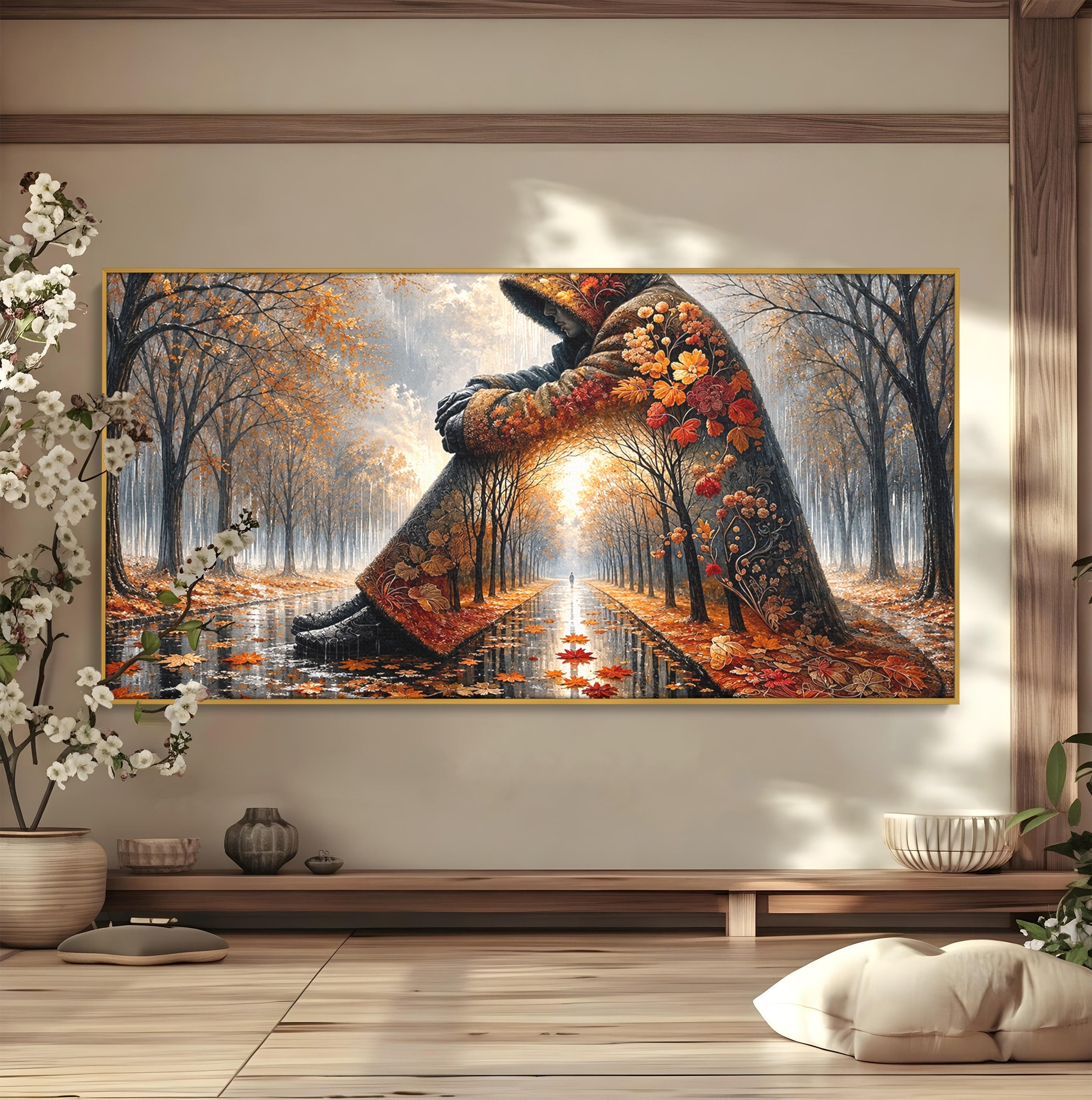 Tablou Canvas Premium LuxCanva® U1099, Toamna Melancolica, Frunze, Reflexie, Peisaj, Toamna, Living, Culori Vibrante