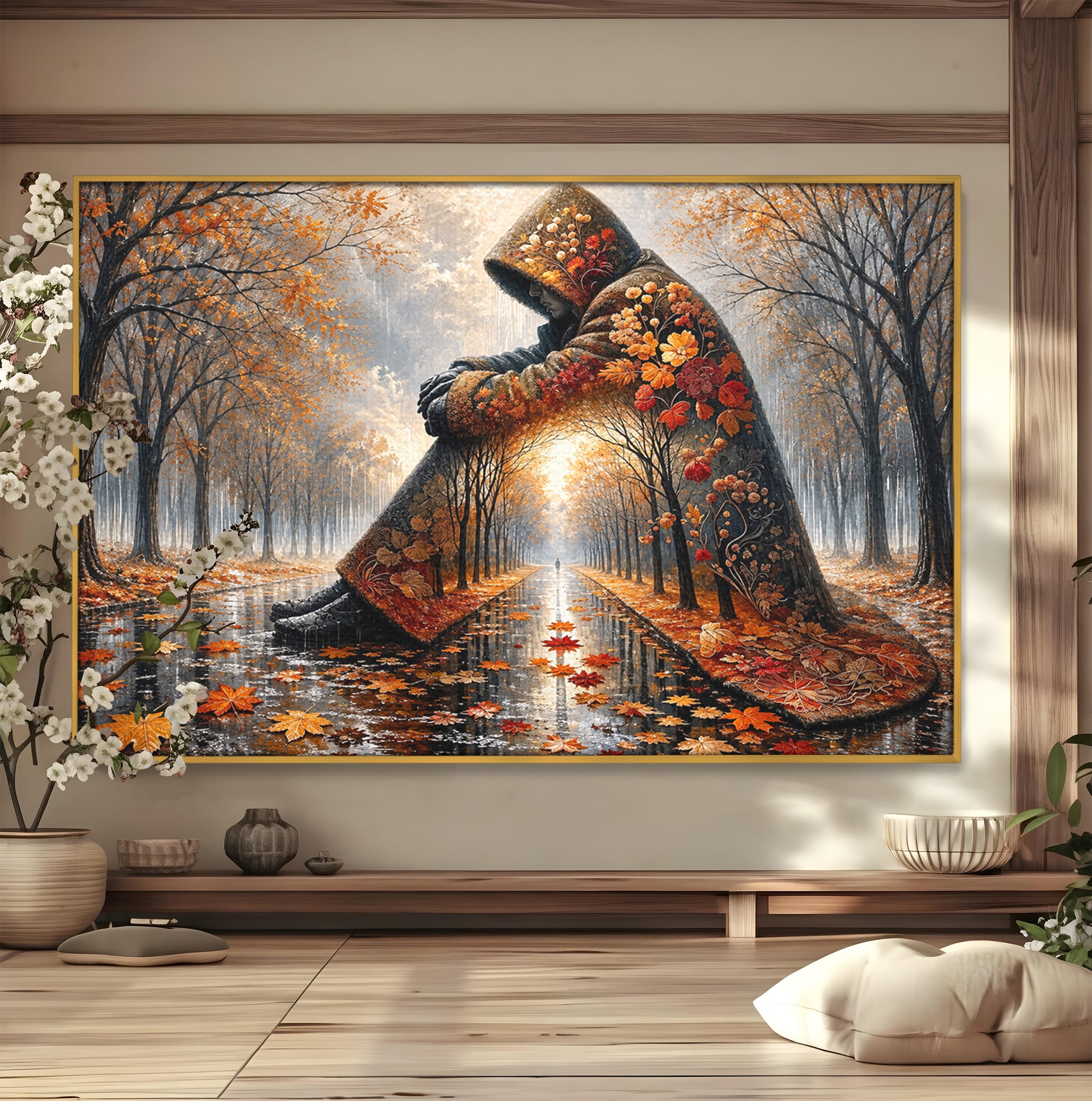 Tablou Canvas Premium LuxCanva® U1099, Toamna Melancolica, Frunze, Reflexie, Peisaj, Toamna, Living, Culori Vibrante