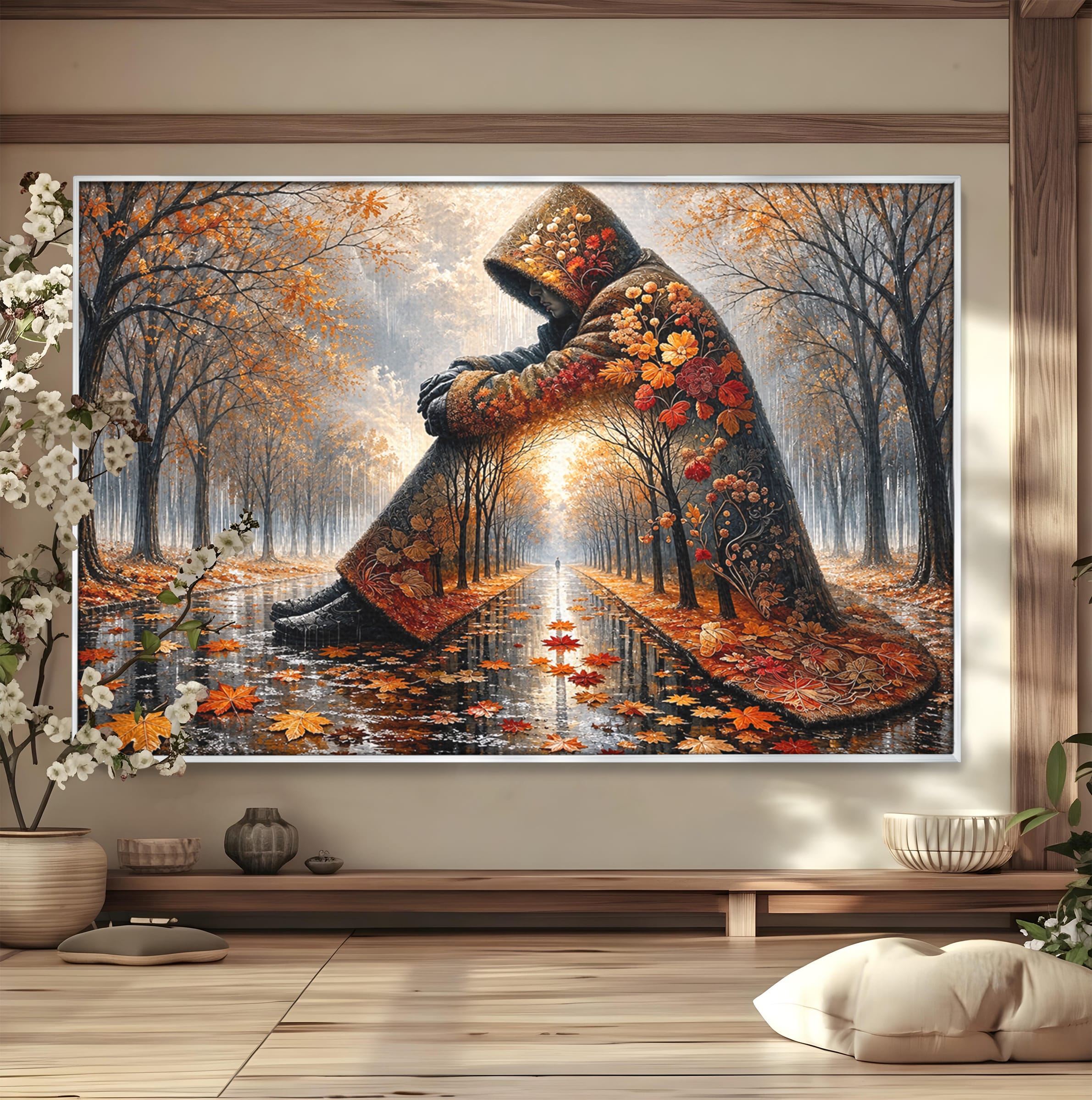 Tablou Canvas Premium LuxCanva® U1099, Toamna Melancolica, Frunze, Reflexie, Peisaj, Toamna, Living, Culori Vibrante