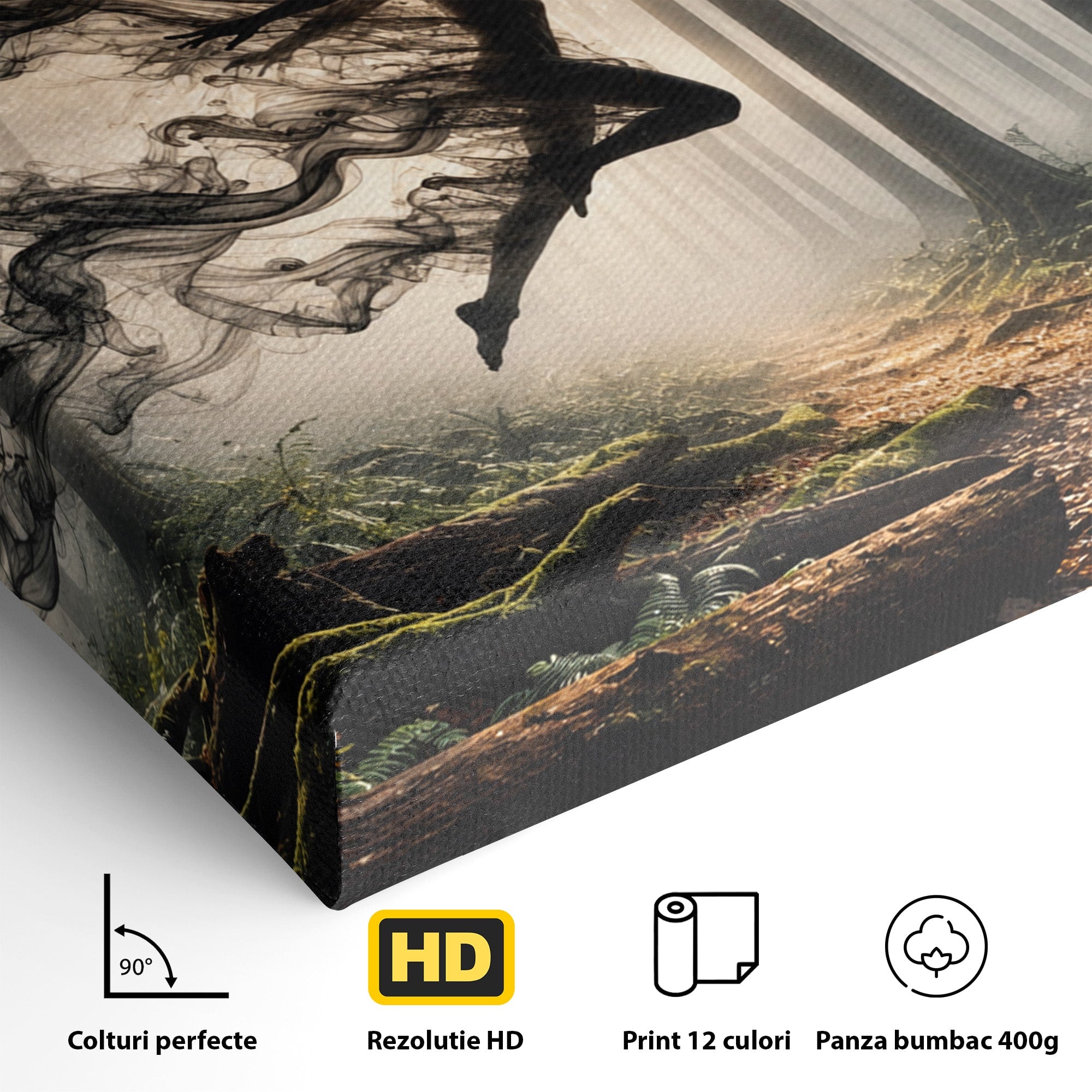 Tablou Canvas Premium LuxCanva® U1100, Zbor In Padure, Magie, Silhouette, Natura,  Padure, Living, Culori Vibrante