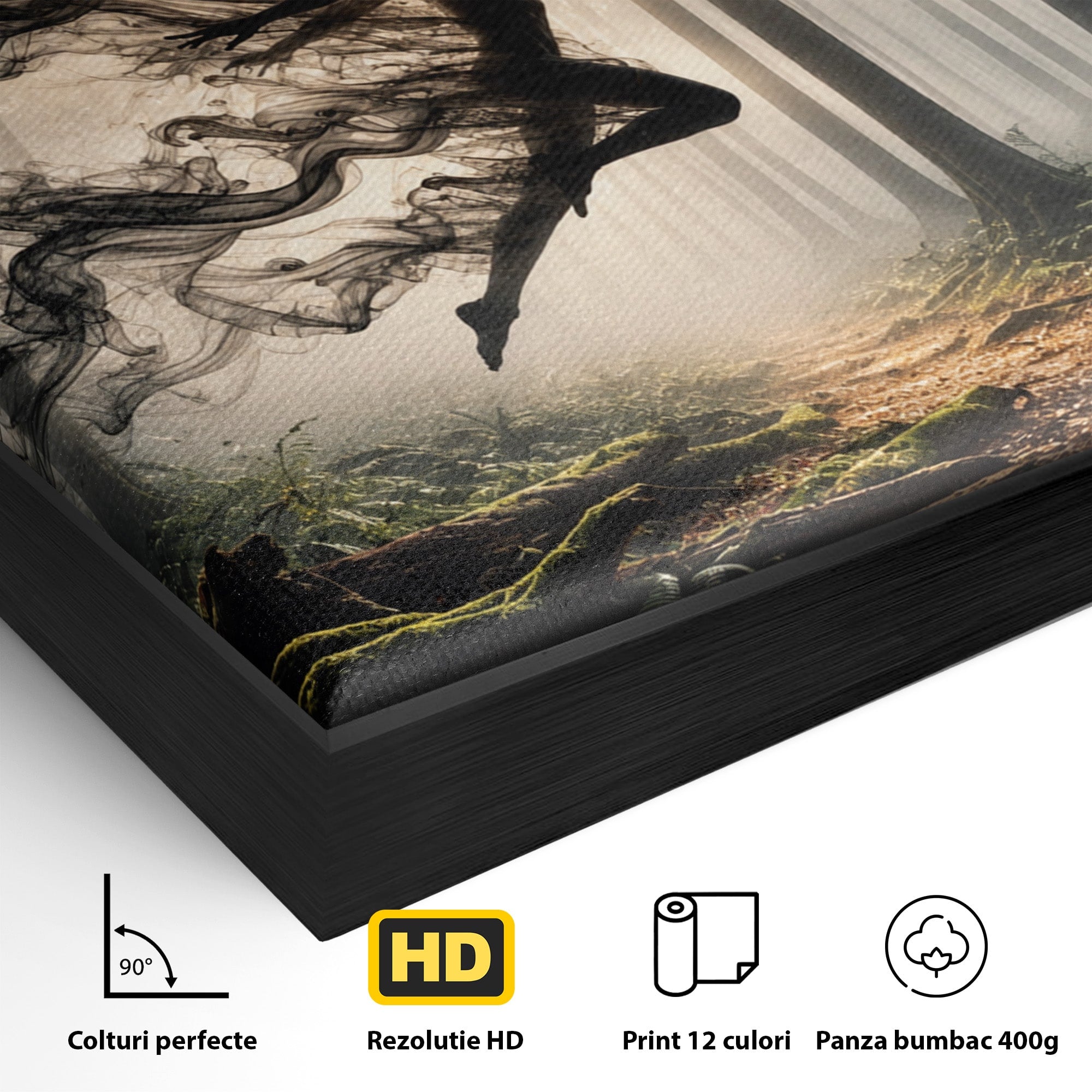 Tablou Canvas Premium LuxCanva® U1100, Zbor In Padure, Magie, Silhouette, Natura,  Padure, Living, Culori Vibrante