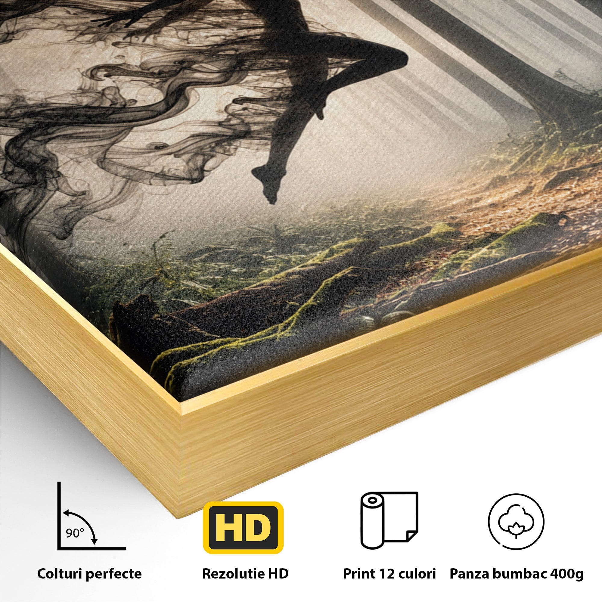 Tablou Canvas Premium LuxCanva® U1100, Zbor In Padure, Magie, Silhouette, Natura,  Padure, Living, Culori Vibrante