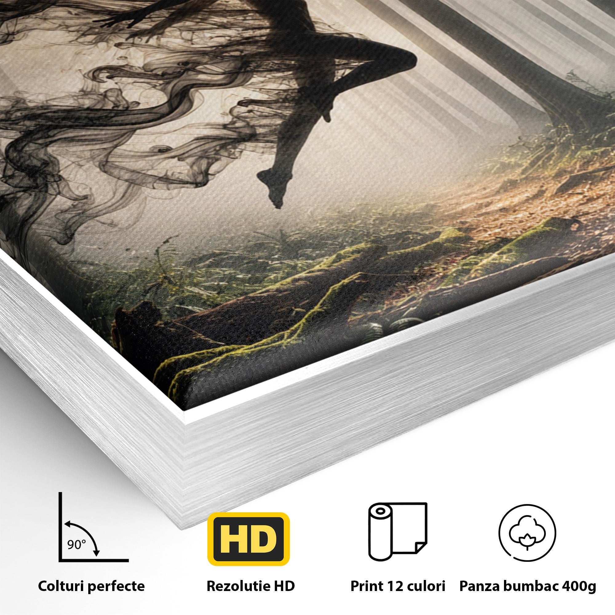 Tablou Canvas Premium LuxCanva® U1100, Zbor In Padure, Magie, Silhouette, Natura,  Padure, Living, Culori Vibrante