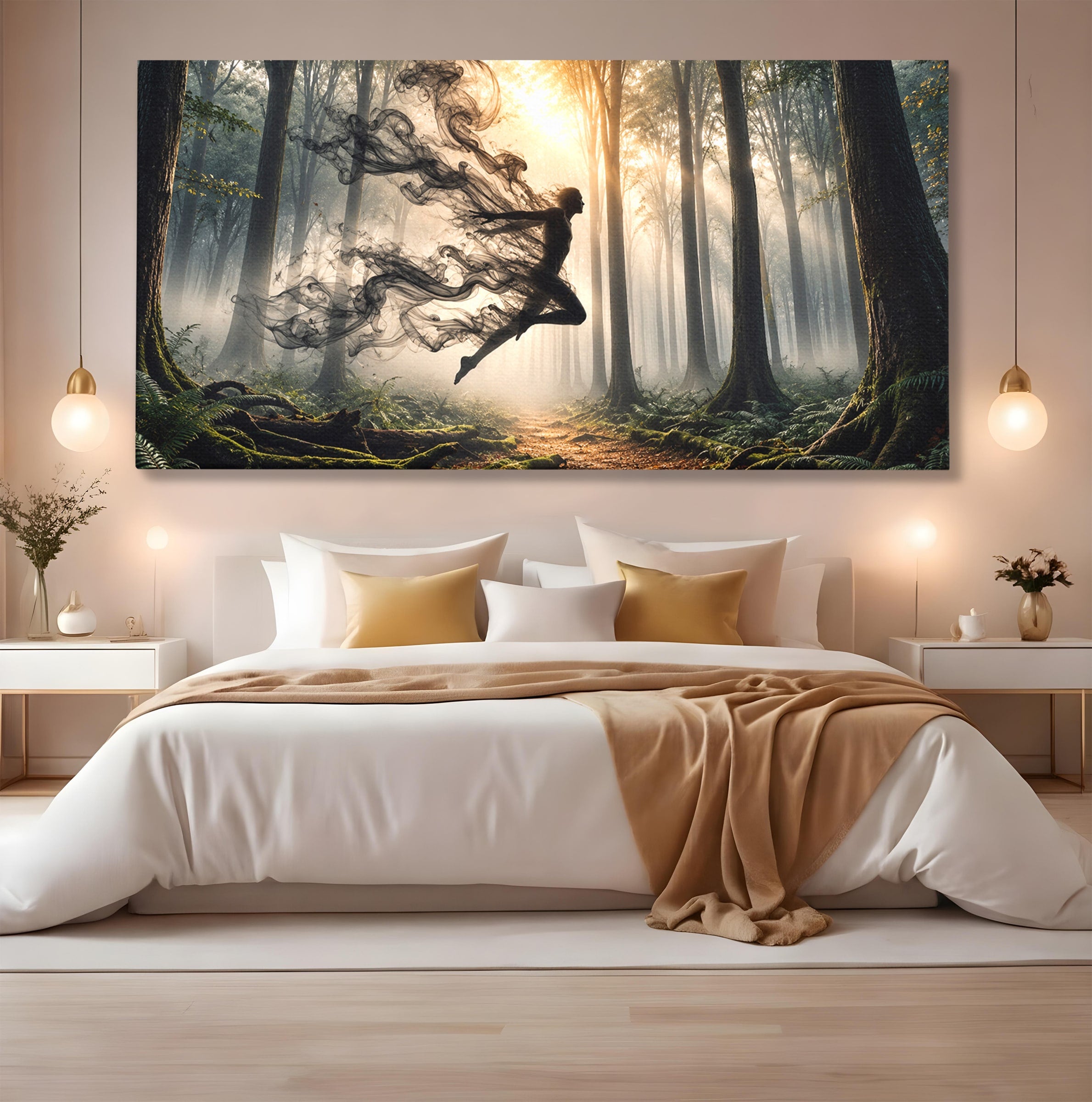 Tablou Canvas Premium LuxCanva® U1100, Zbor In Padure, Magie, Silhouette, Natura,  Padure, Living, Culori Vibrante