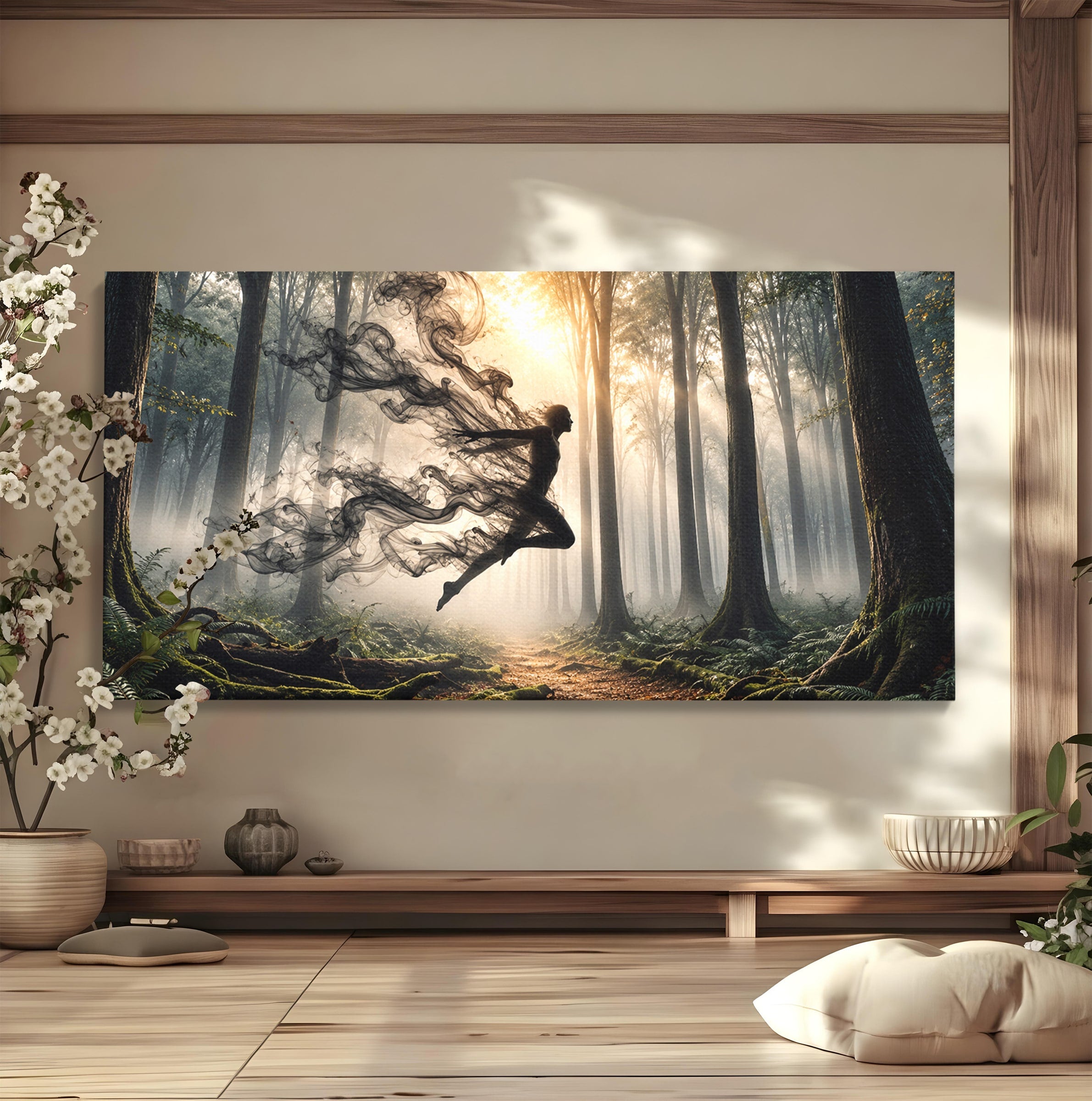 Tablou Canvas Premium LuxCanva® U1100, Zbor In Padure, Magie, Silhouette, Natura,  Padure, Living, Culori Vibrante