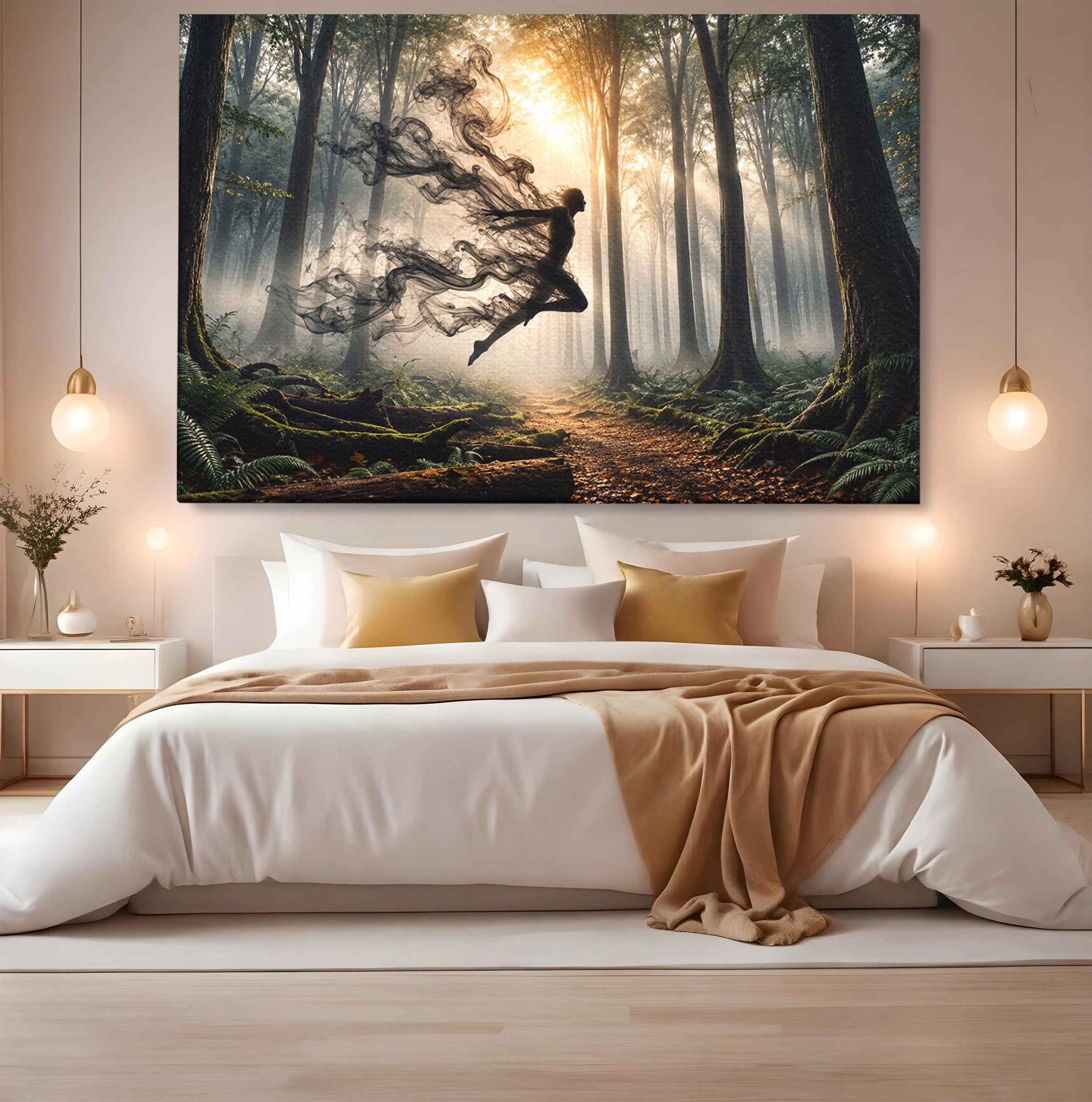 Tablou Canvas Premium LuxCanva® U1100, Zbor In Padure, Magie, Silhouette, Natura,  Padure, Living, Culori Vibrante
