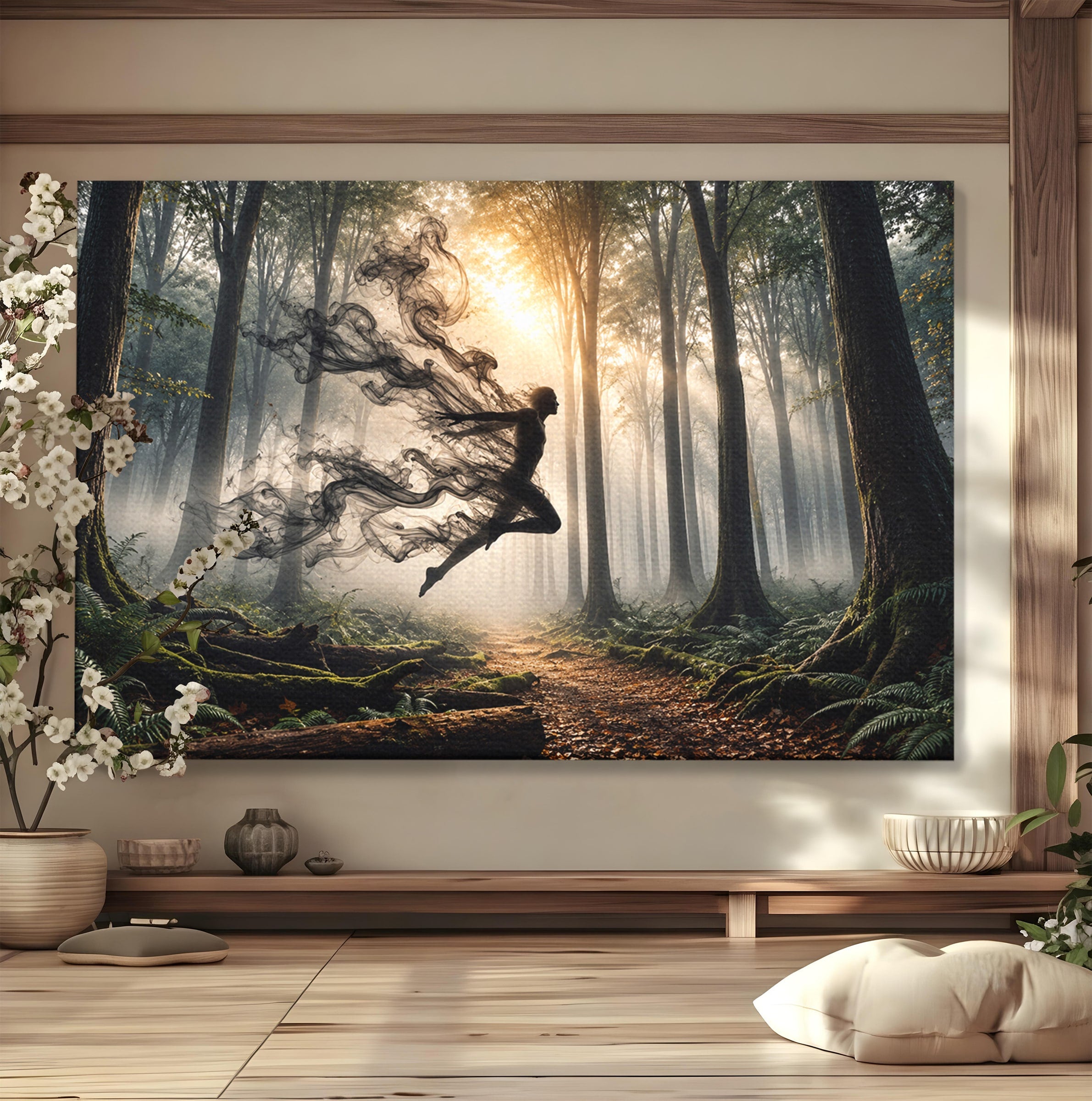 Tablou Canvas Premium LuxCanva® U1100, Zbor In Padure, Magie, Silhouette, Natura,  Padure, Living, Culori Vibrante