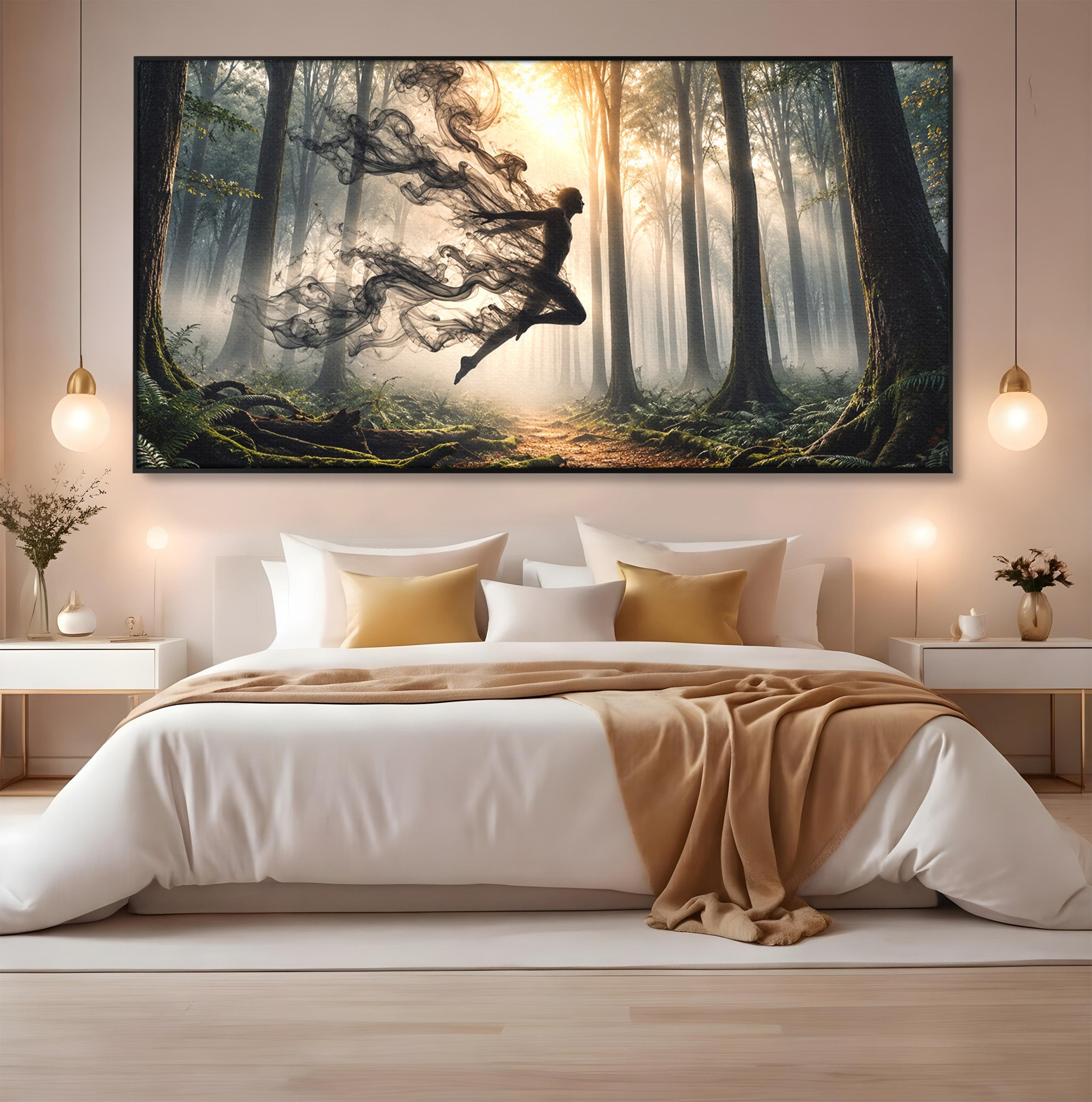 Tablou Canvas Premium LuxCanva® U1100, Zbor In Padure, Magie, Silhouette, Natura,  Padure, Living, Culori Vibrante