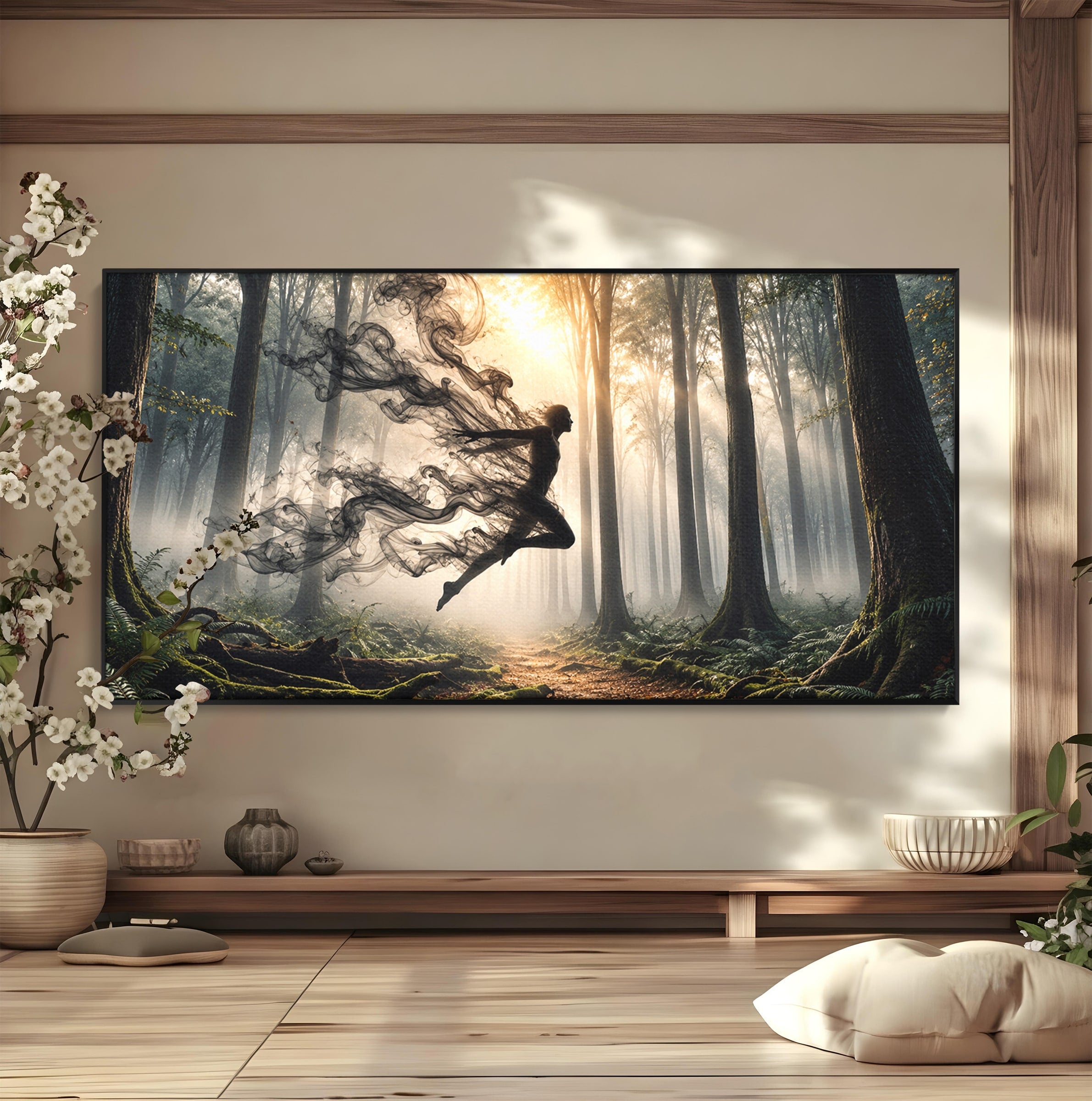 Tablou Canvas Premium LuxCanva® U1100, Zbor In Padure, Magie, Silhouette, Natura,  Padure, Living, Culori Vibrante