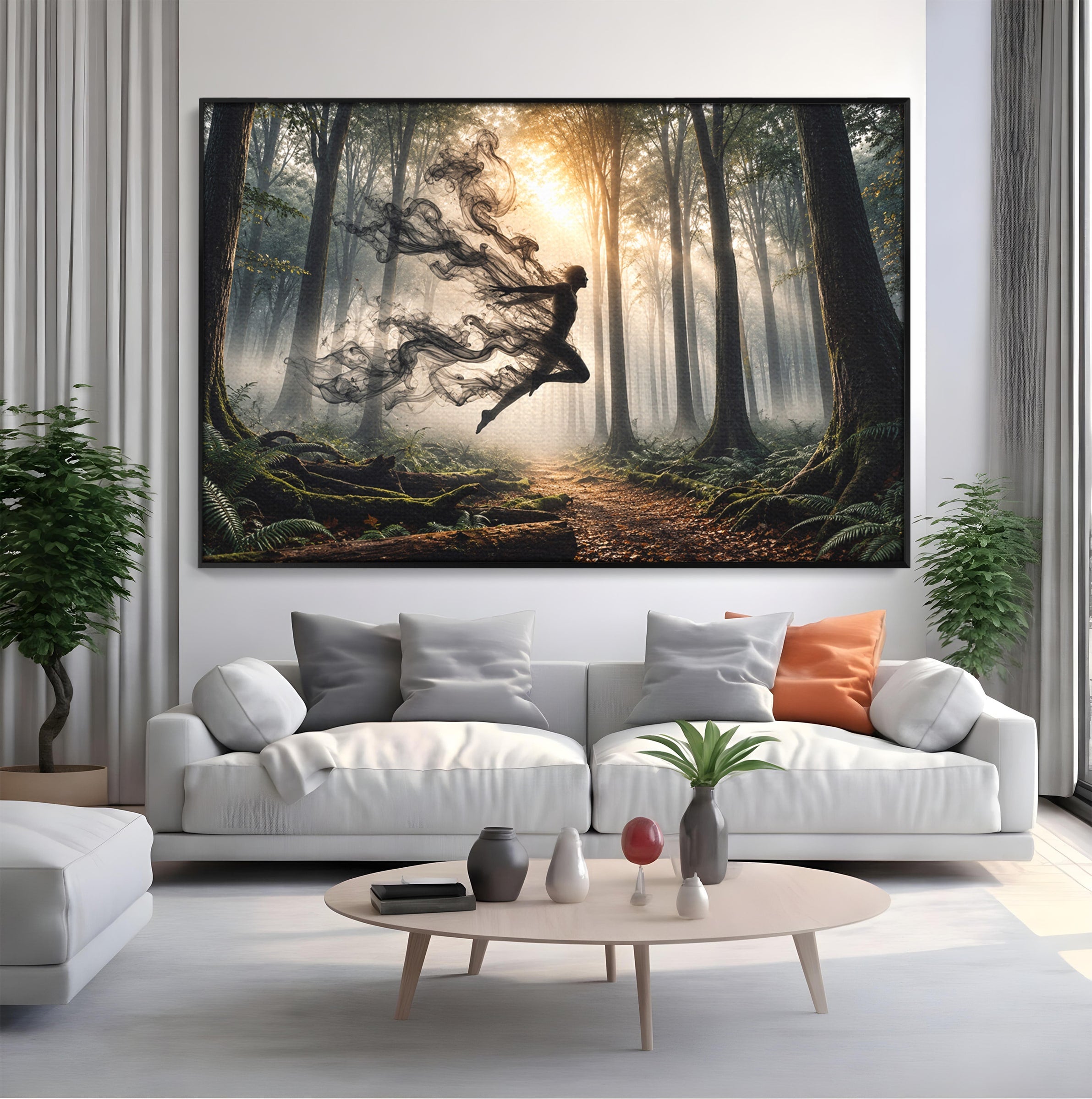 Tablou Canvas Premium LuxCanva® U1100, Zbor In Padure, Magie, Silhouette, Natura,  Padure, Living, Culori Vibrante