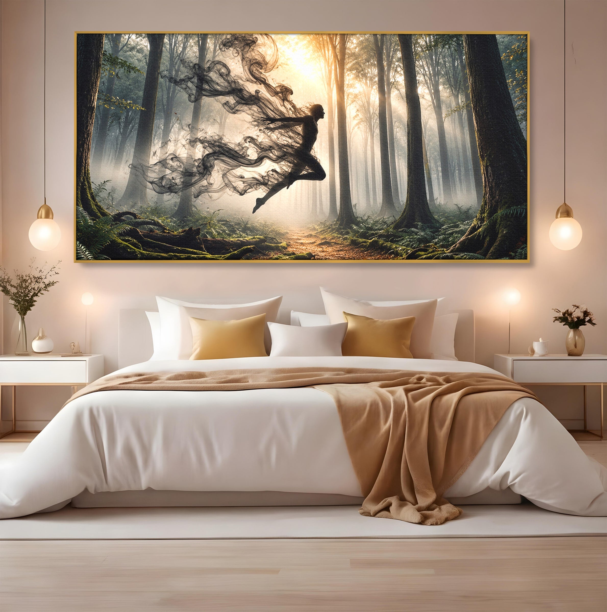 Tablou Canvas Premium LuxCanva® U1100, Zbor In Padure, Magie, Silhouette, Natura,  Padure, Living, Culori Vibrante