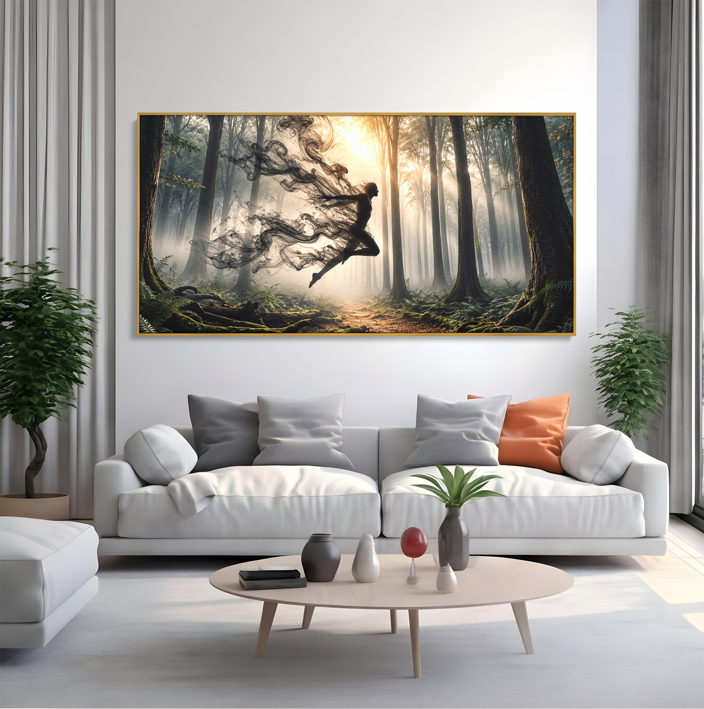 Tablou Canvas Premium LuxCanva® U1100, Zbor In Padure, Magie, Silhouette, Natura,  Padure, Living, Culori Vibrante