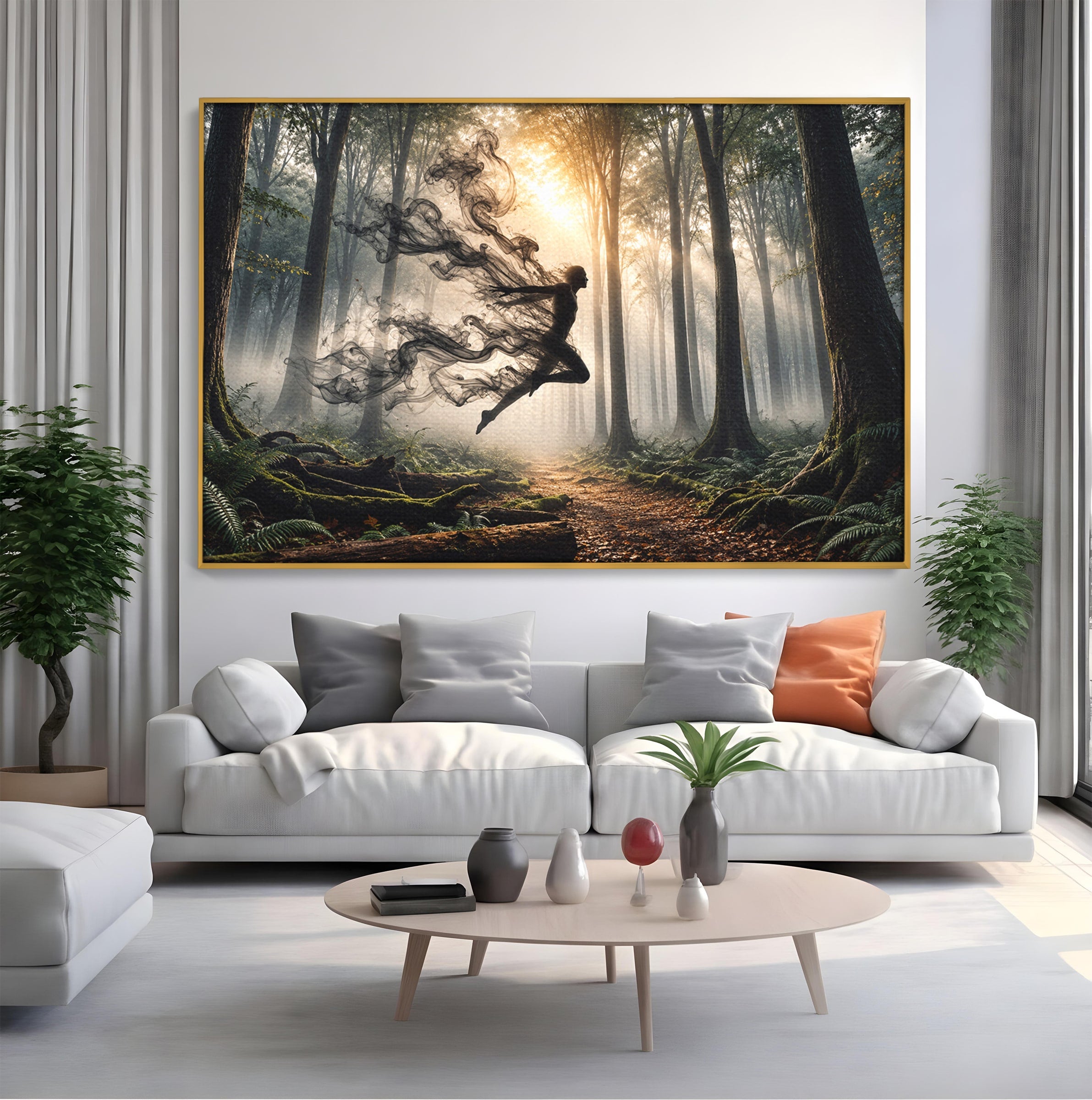 Tablou Canvas Premium LuxCanva® U1100, Zbor In Padure, Magie, Silhouette, Natura,  Padure, Living, Culori Vibrante