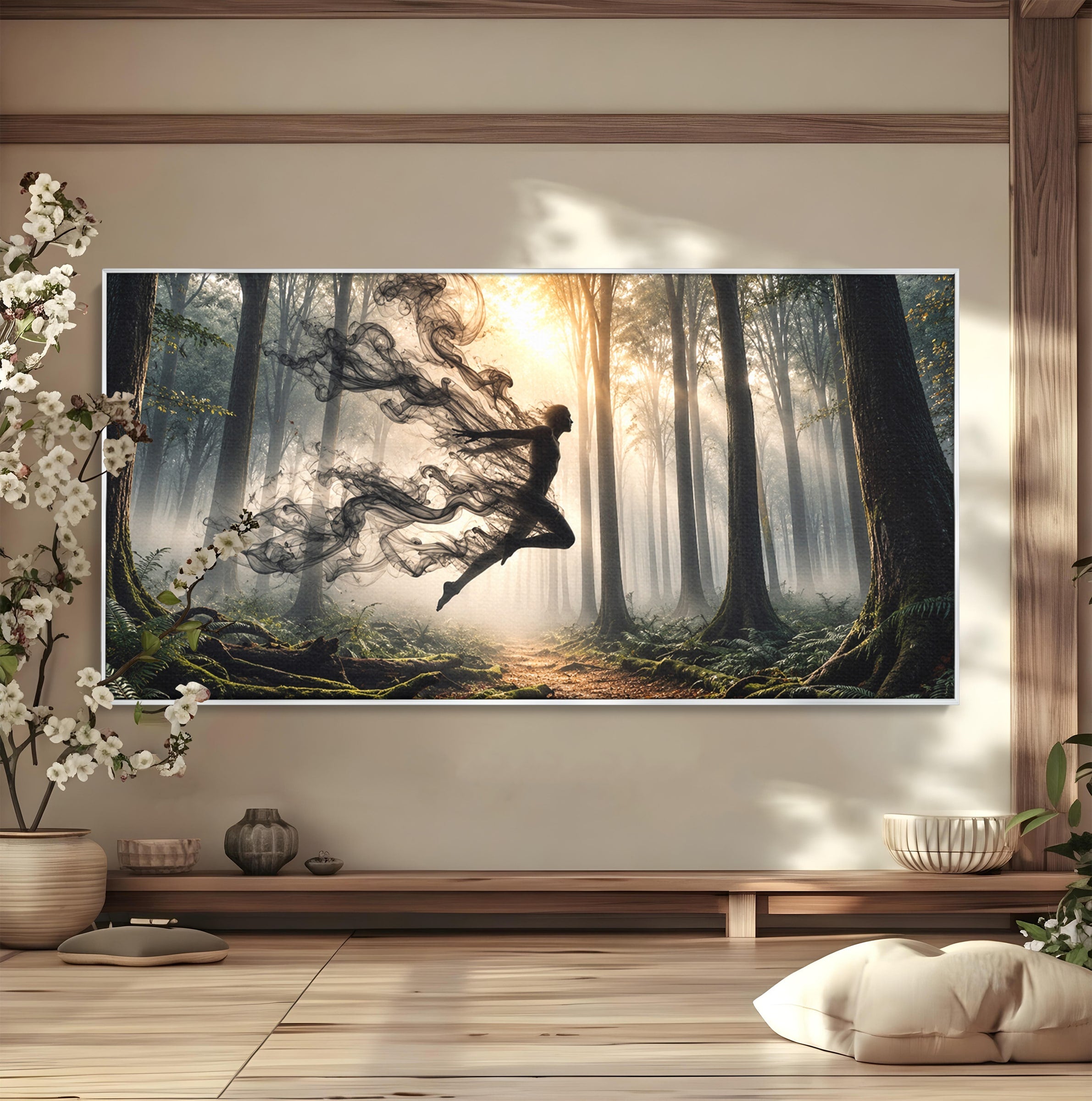 Tablou Canvas Premium LuxCanva® U1100, Zbor In Padure, Magie, Silhouette, Natura,  Padure, Living, Culori Vibrante