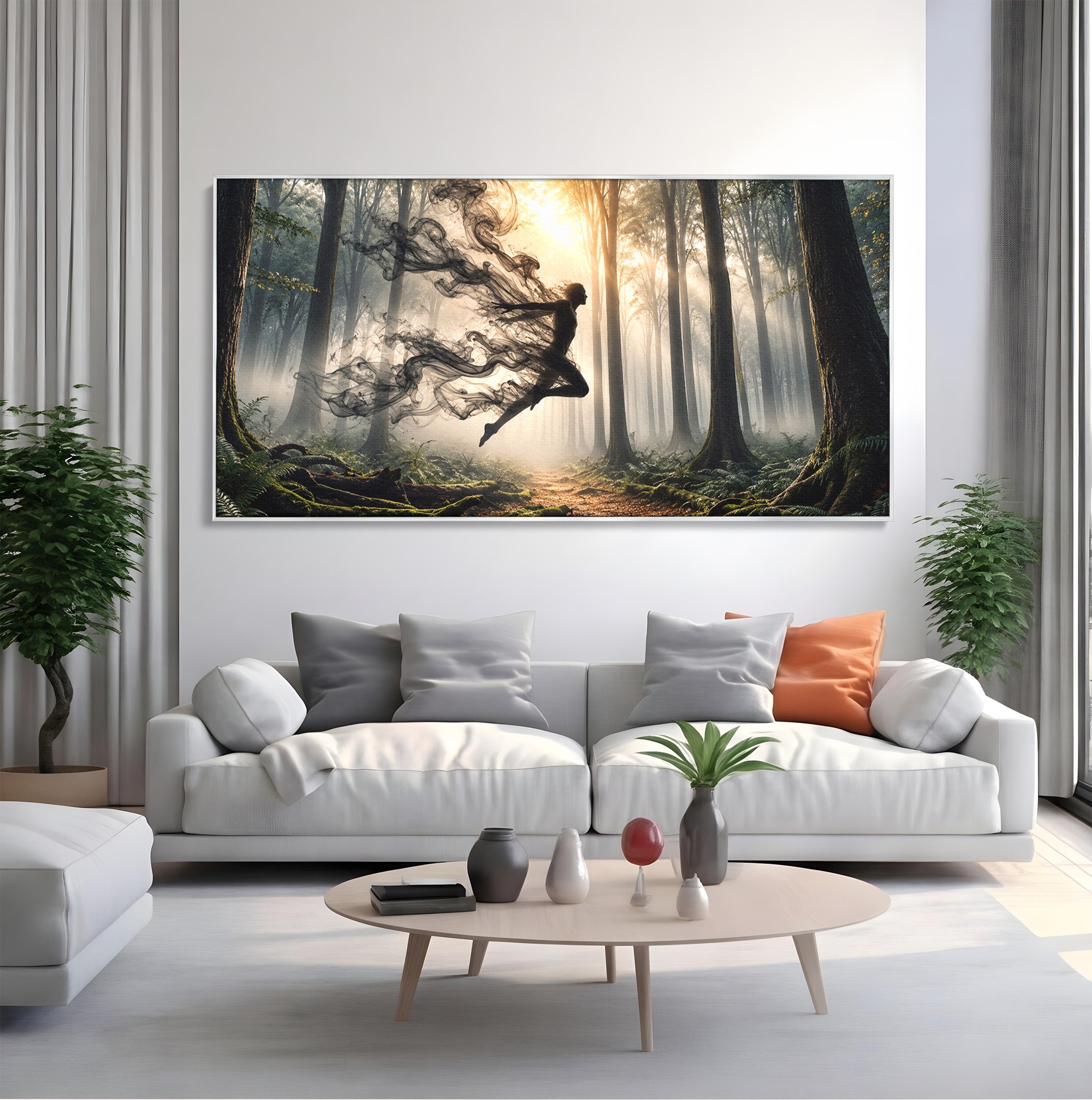 Tablou Canvas Premium LuxCanva® U1100, Zbor In Padure, Magie, Silhouette, Natura,  Padure, Living, Culori Vibrante