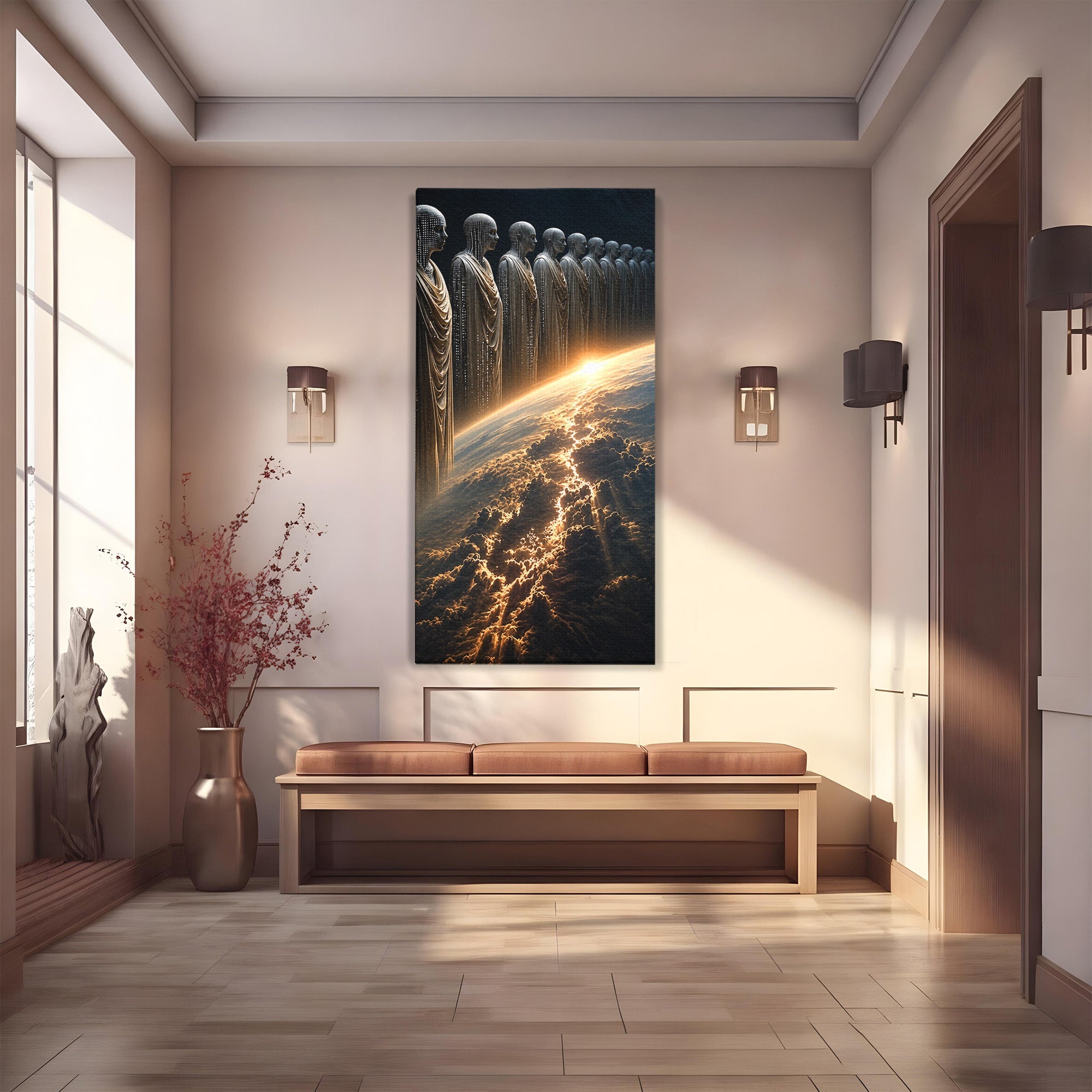 Tablou Canvas Premium LuxCanva® U1101, Siluete Cosmogonice,  Spatiu, Univers, Mister, Siluete, Dormitor, Culori Vibrante