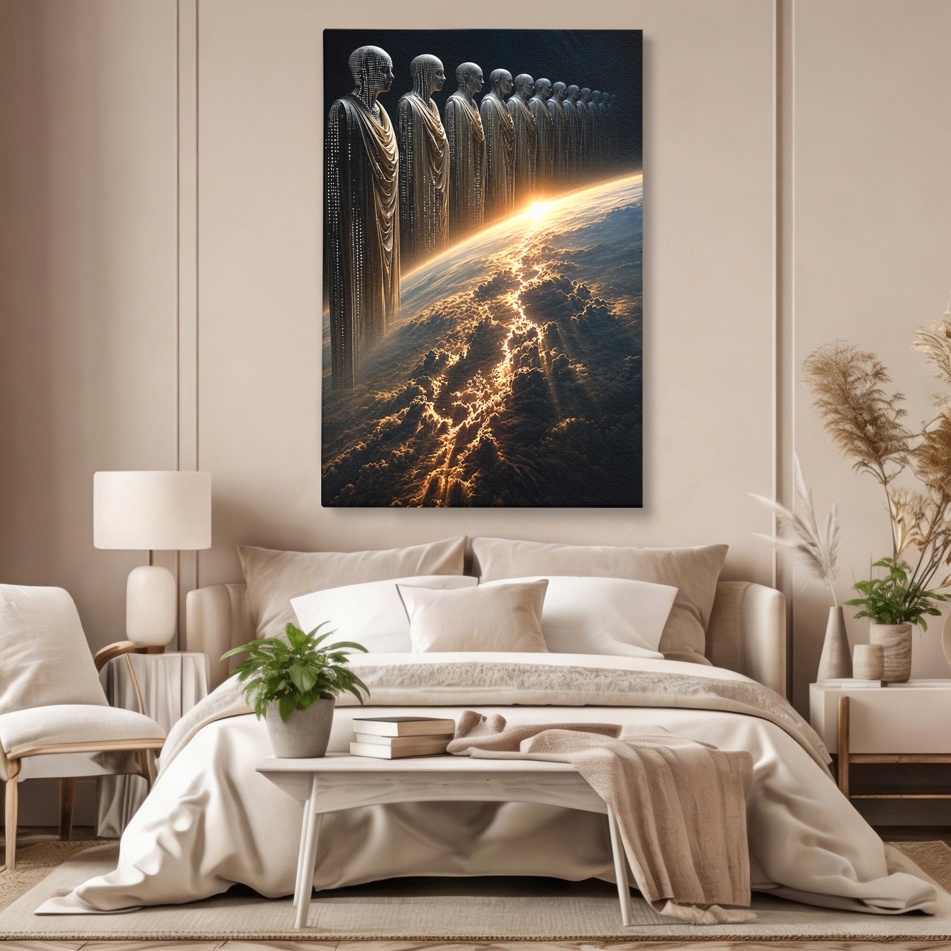 Tablou Canvas Premium LuxCanva® U1101, Siluete Cosmogonice,  Spatiu, Univers, Mister, Siluete, Dormitor, Culori Vibrante