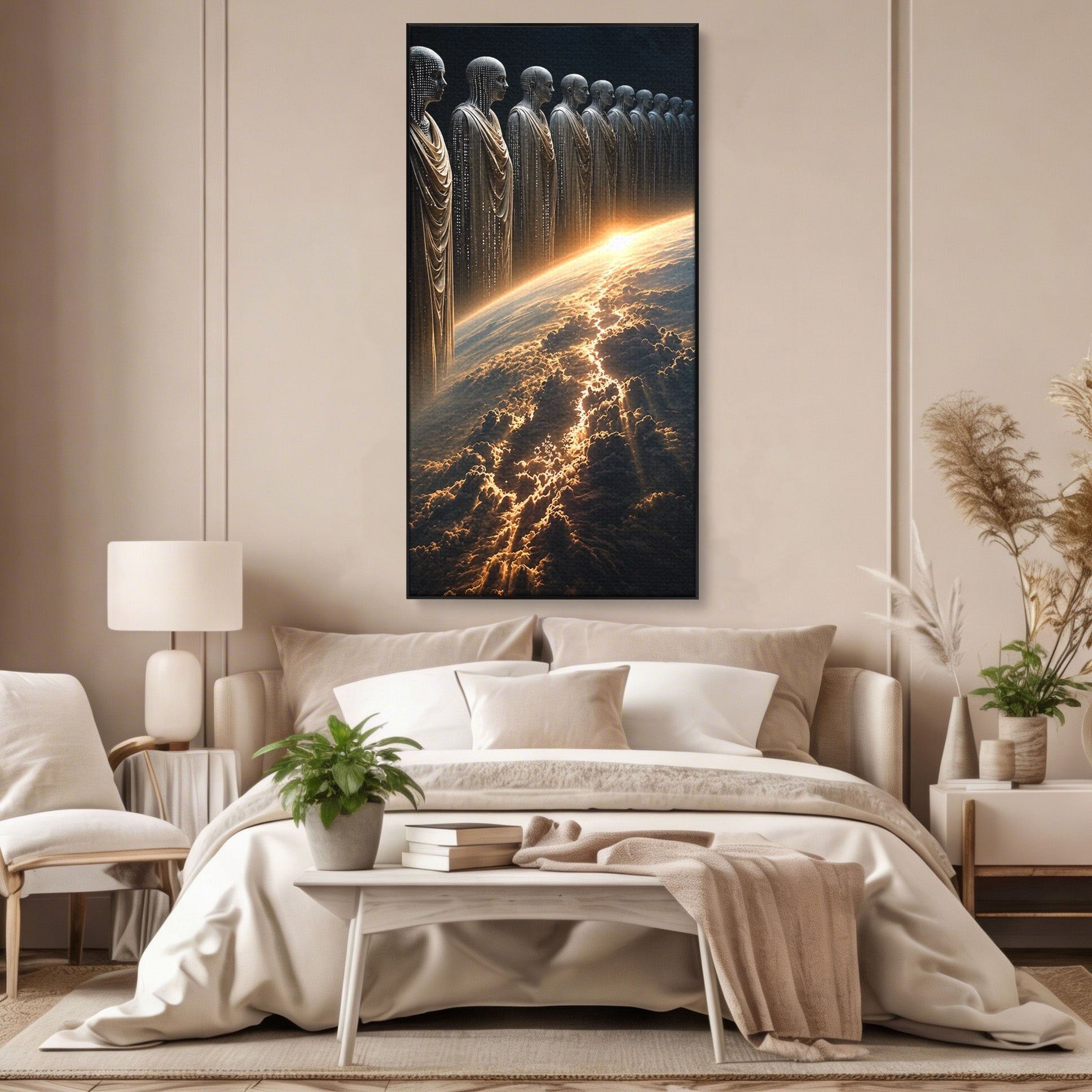 Tablou Canvas Premium LuxCanva® U1101, Siluete Cosmogonice,  Spatiu, Univers, Mister, Siluete, Dormitor, Culori Vibrante