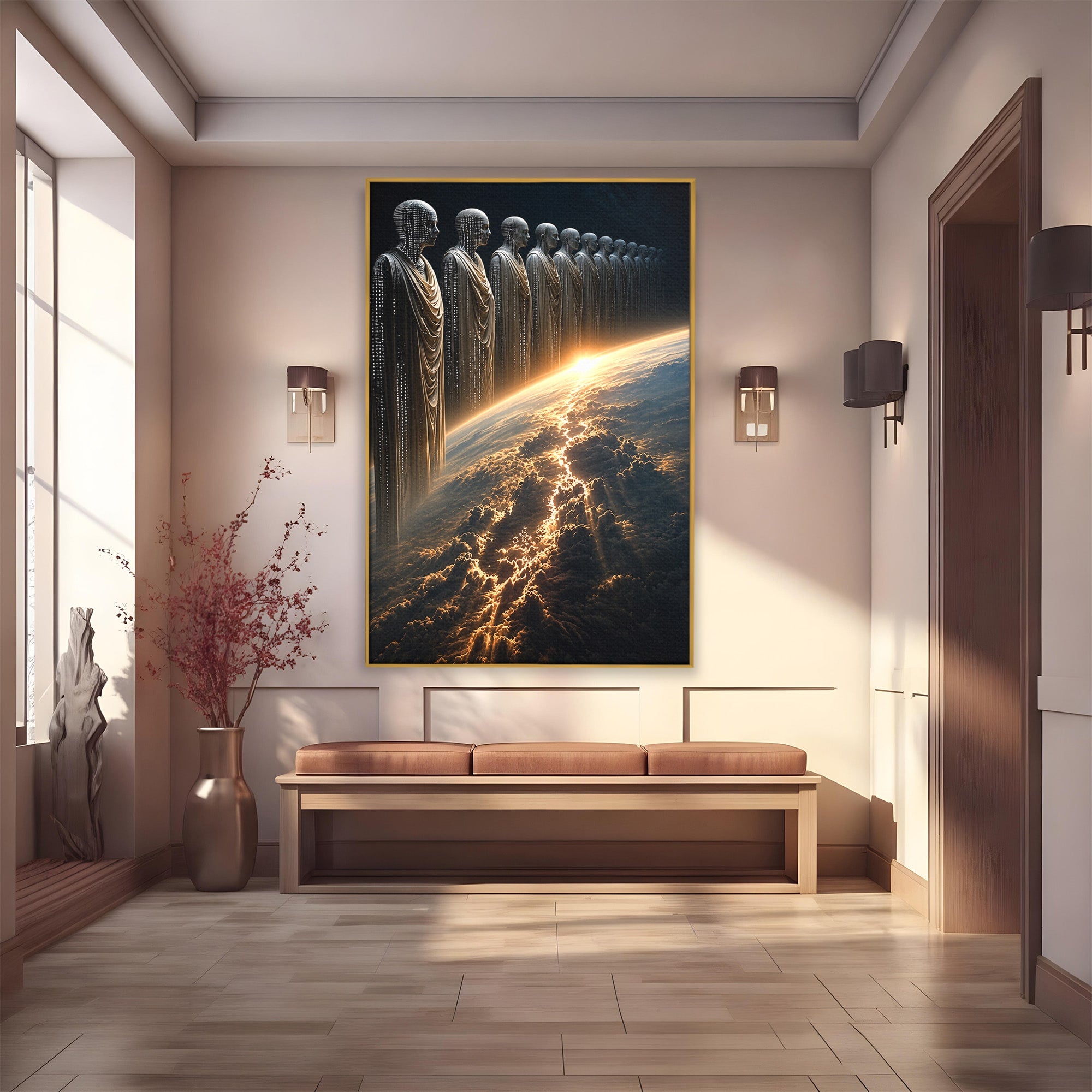 Tablou Canvas Premium LuxCanva® U1101, Siluete Cosmogonice,  Spatiu, Univers, Mister, Siluete, Dormitor, Culori Vibrante
