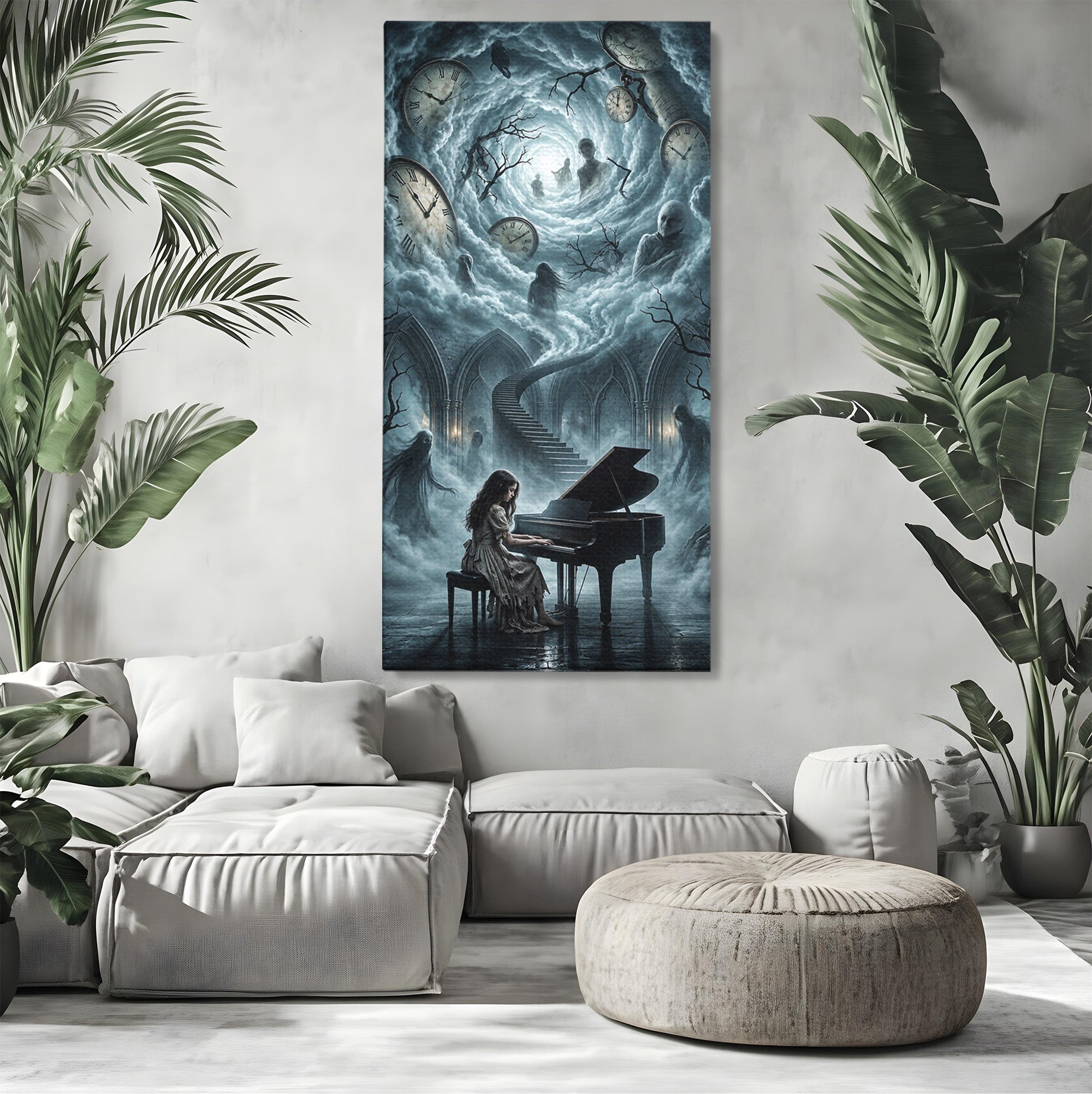 Tablou Canvas Premium LuxCanva® U1102, Pianista In Timp,  Fantezie, Mister, Pian, Living, Dormitor, Culori Vibrante