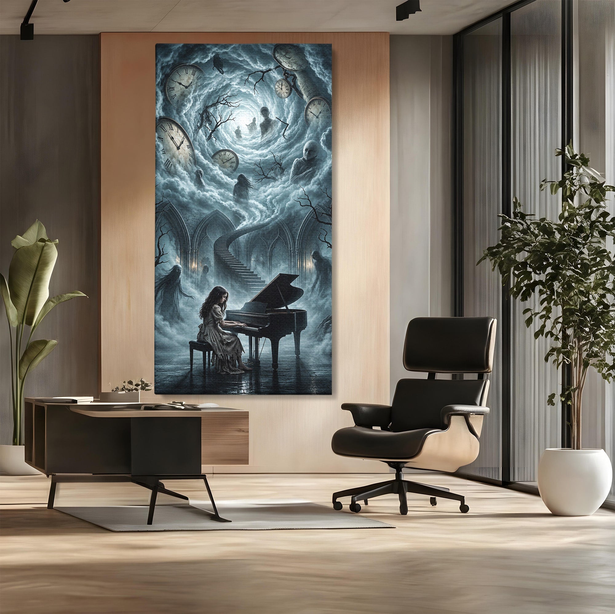 Tablou Canvas Premium LuxCanva® U1102, Pianista In Timp,  Fantezie, Mister, Pian, Living, Dormitor, Culori Vibrante