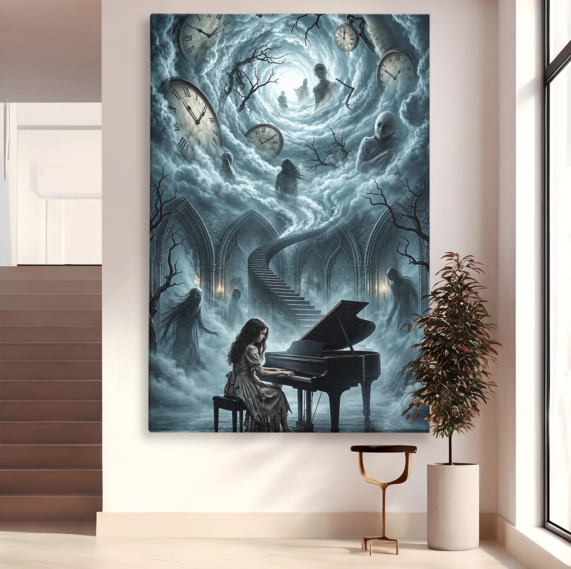 Tablou Canvas Premium LuxCanva® U1102, Pianista In Timp,  Fantezie, Mister, Pian, Living, Dormitor, Culori Vibrante