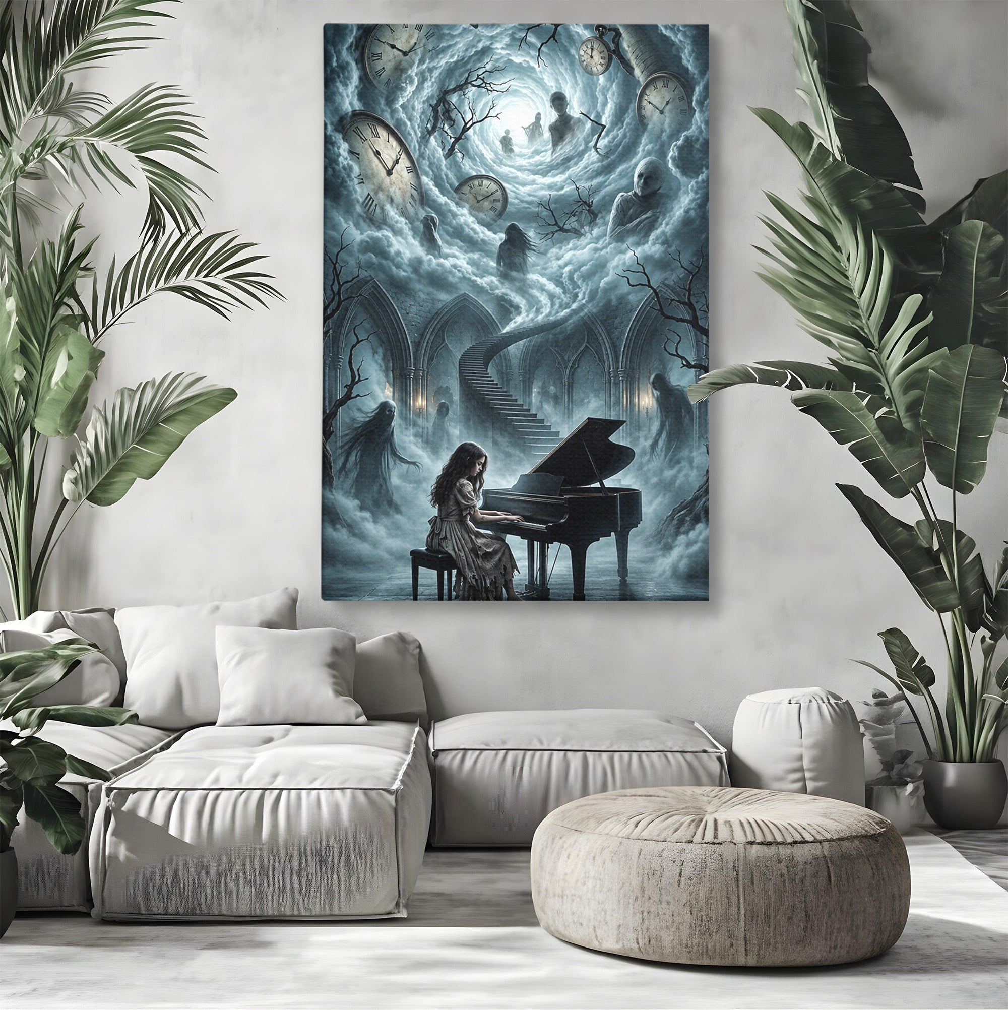 Tablou Canvas Premium LuxCanva® U1102, Pianista In Timp,  Fantezie, Mister, Pian, Living, Dormitor, Culori Vibrante