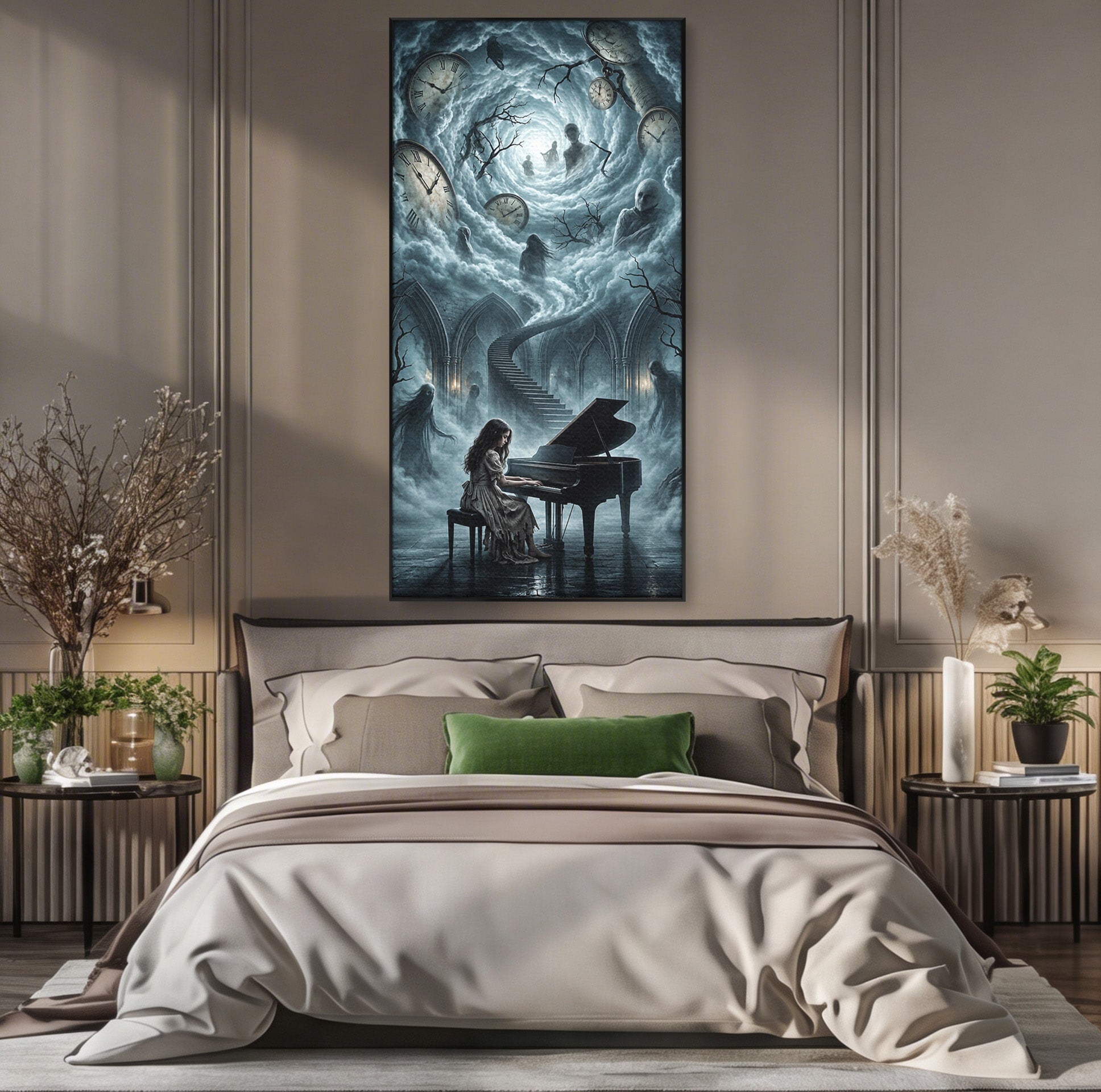 Tablou Canvas Premium LuxCanva® U1102, Pianista In Timp,  Fantezie, Mister, Pian, Living, Dormitor, Culori Vibrante