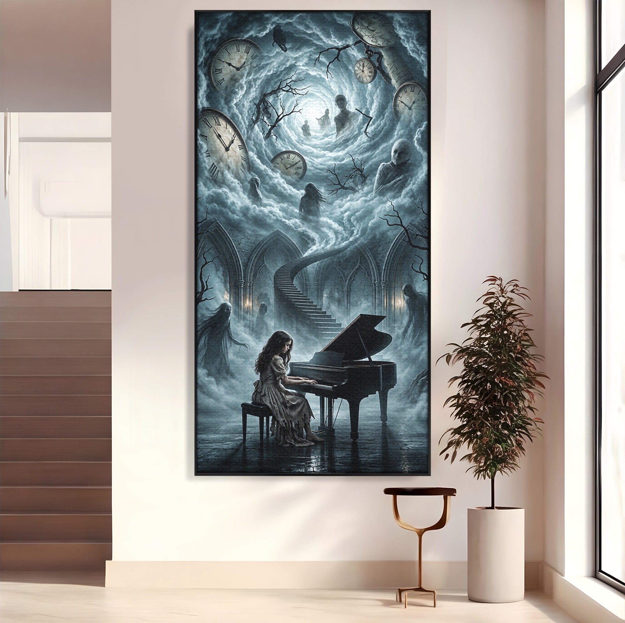 Tablou Canvas Premium LuxCanva® U1102, Pianista In Timp,  Fantezie, Mister, Pian, Living, Dormitor, Culori Vibrante