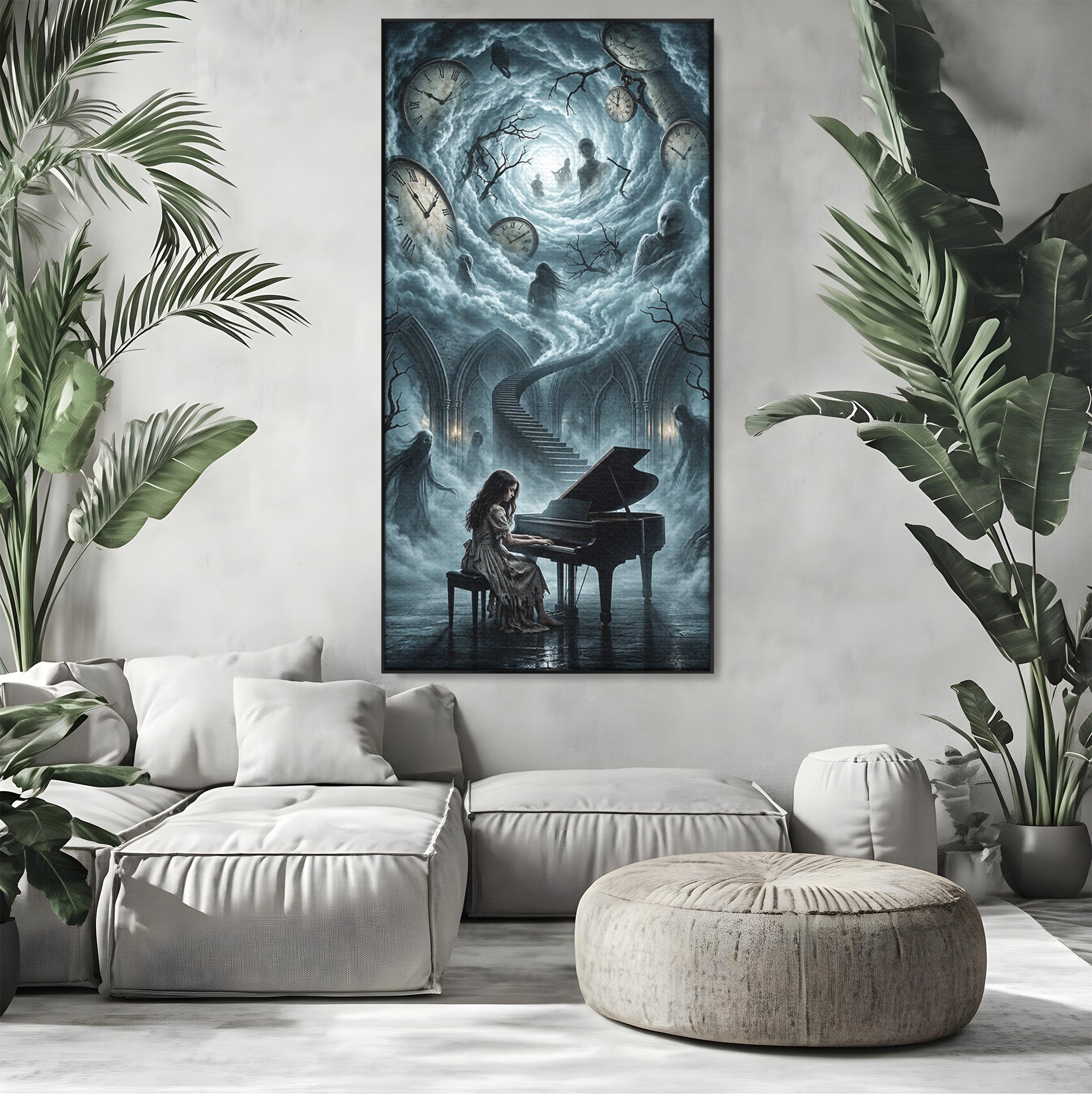 Tablou Canvas Premium LuxCanva® U1102, Pianista In Timp,  Fantezie, Mister, Pian, Living, Dormitor, Culori Vibrante
