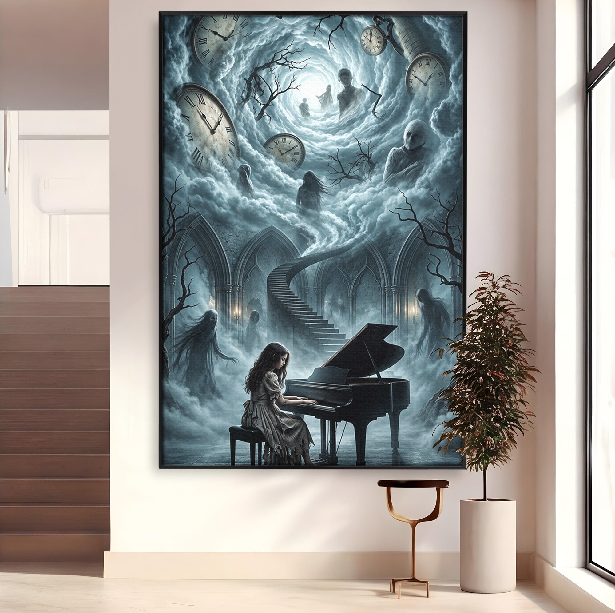 Tablou Canvas Premium LuxCanva® U1102, Pianista In Timp,  Fantezie, Mister, Pian, Living, Dormitor, Culori Vibrante