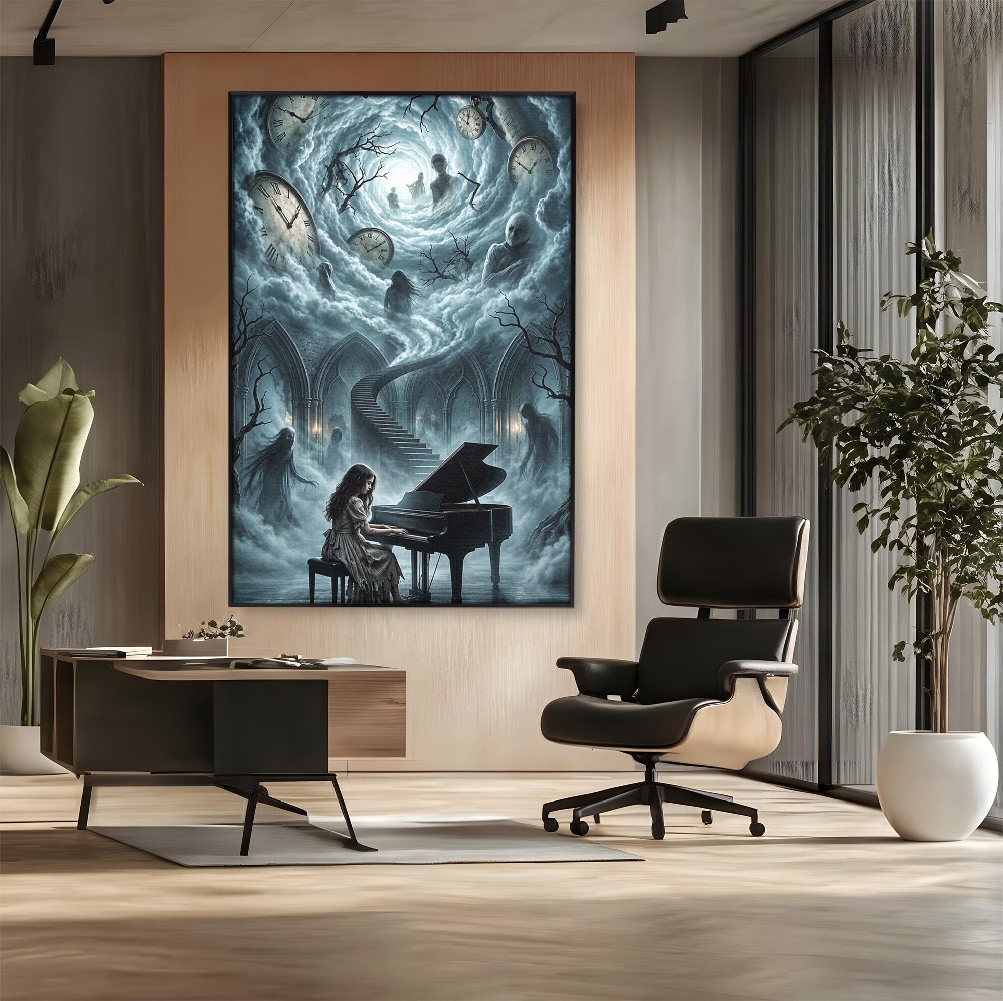 Tablou Canvas Premium LuxCanva® U1102, Pianista In Timp,  Fantezie, Mister, Pian, Living, Dormitor, Culori Vibrante
