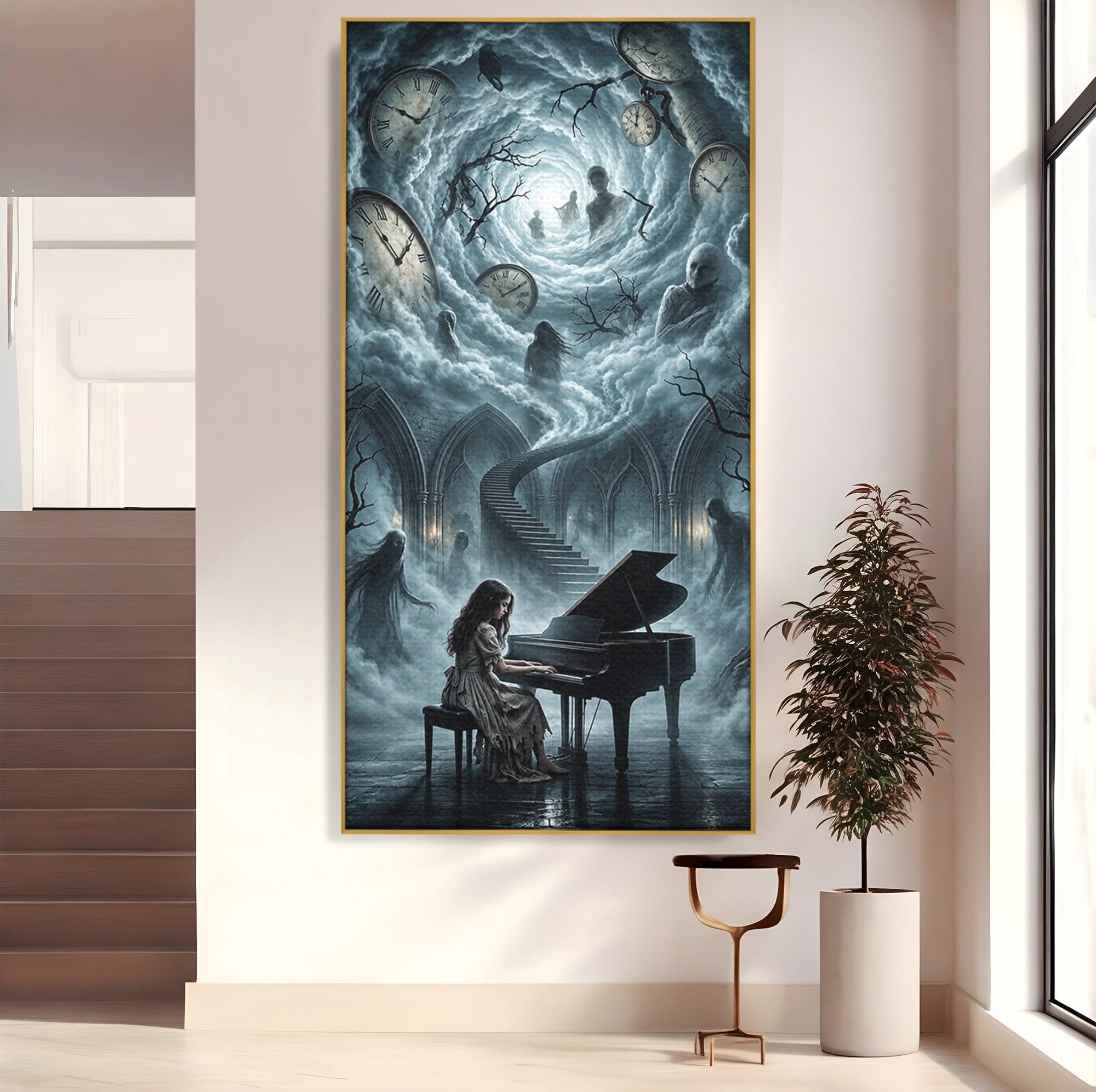 Tablou Canvas Premium LuxCanva® U1102, Pianista In Timp,  Fantezie, Mister, Pian, Living, Dormitor, Culori Vibrante