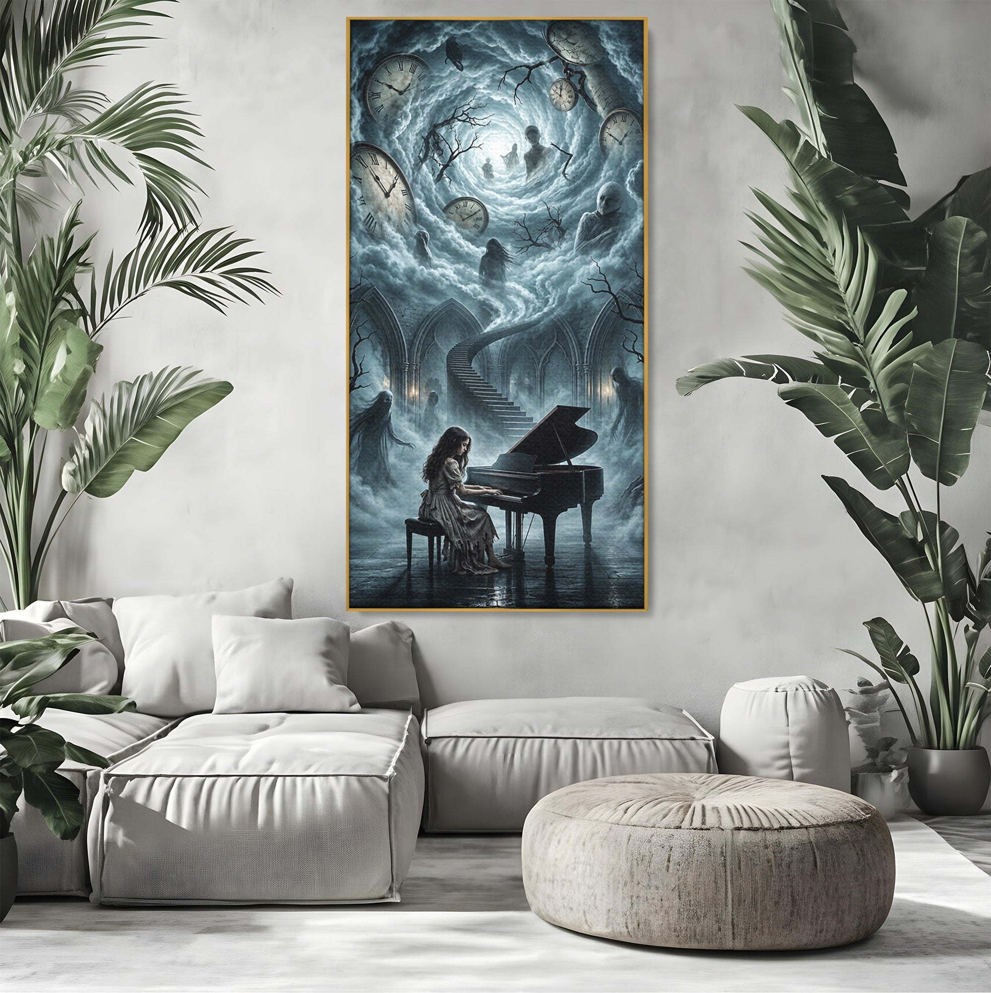Tablou Canvas Premium LuxCanva® U1102, Pianista In Timp,  Fantezie, Mister, Pian, Living, Dormitor, Culori Vibrante