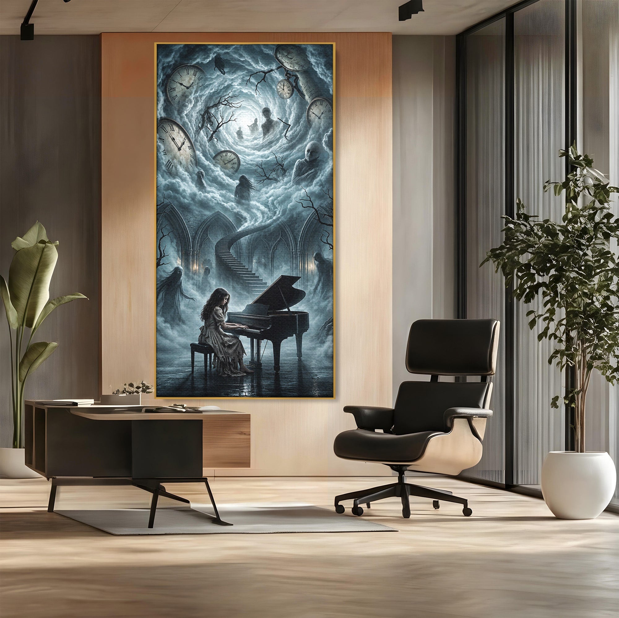 Tablou Canvas Premium LuxCanva® U1102, Pianista In Timp,  Fantezie, Mister, Pian, Living, Dormitor, Culori Vibrante