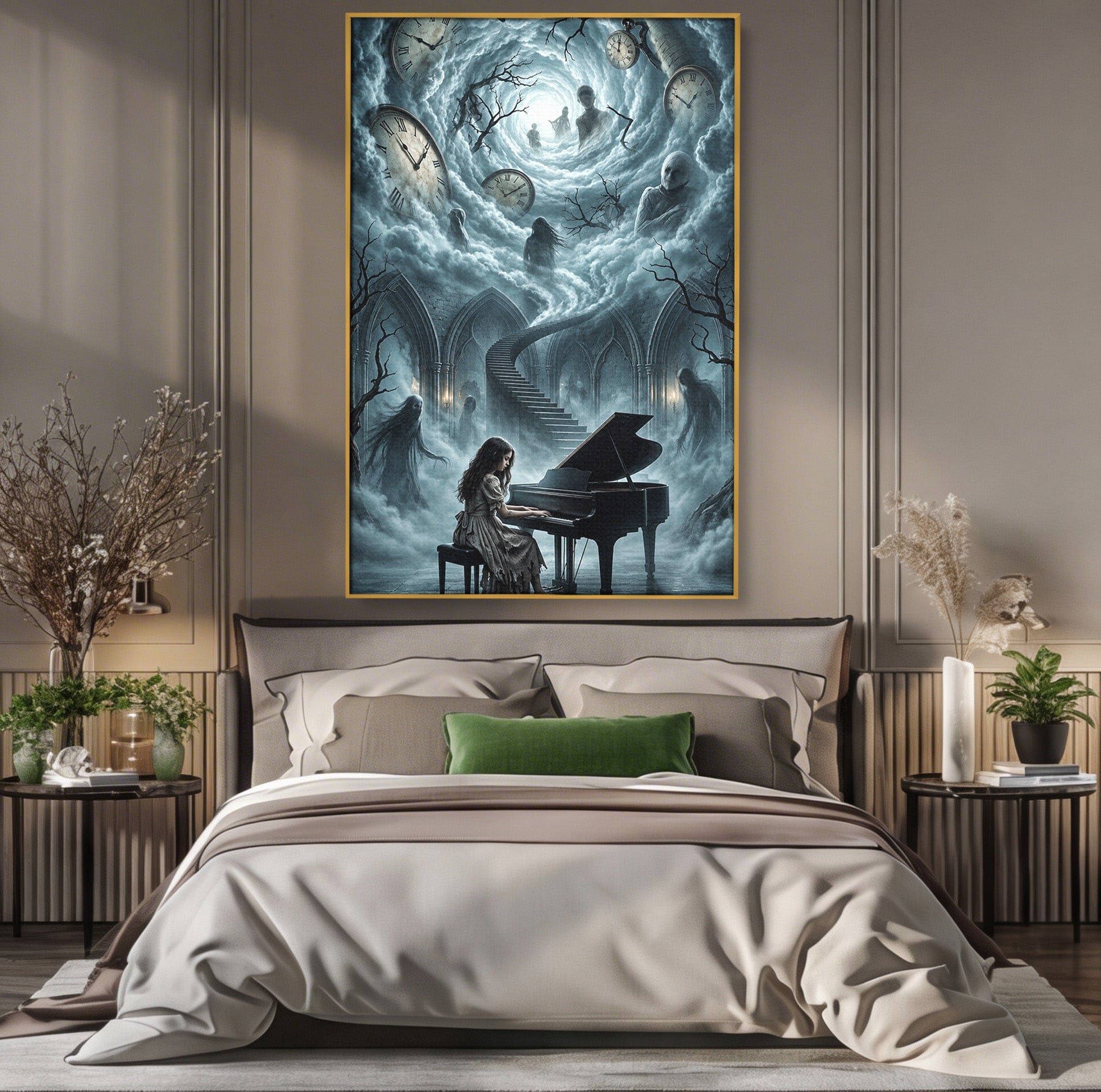Tablou Canvas Premium LuxCanva® U1102, Pianista In Timp,  Fantezie, Mister, Pian, Living, Dormitor, Culori Vibrante