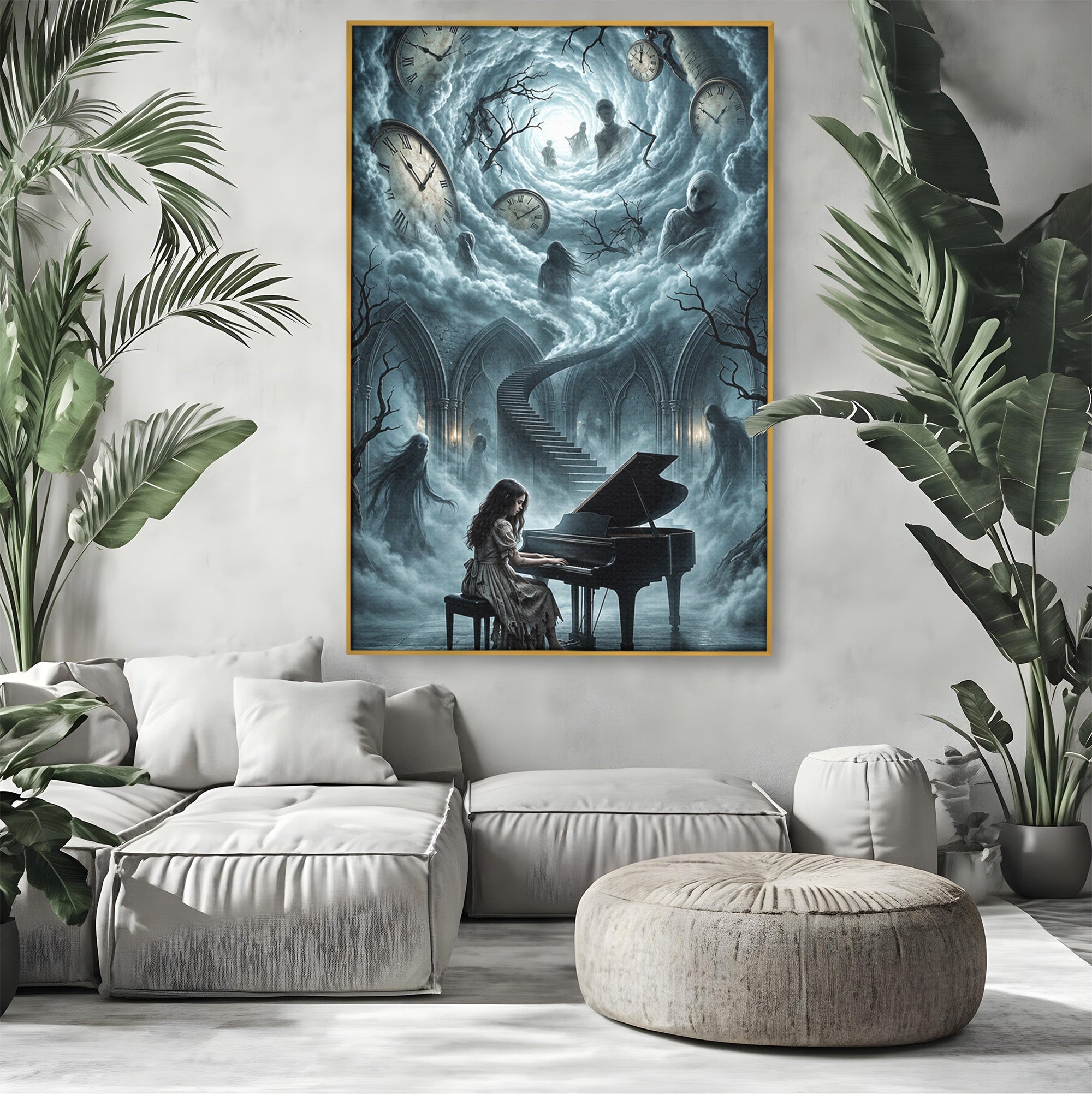 Tablou Canvas Premium LuxCanva® U1102, Pianista In Timp,  Fantezie, Mister, Pian, Living, Dormitor, Culori Vibrante