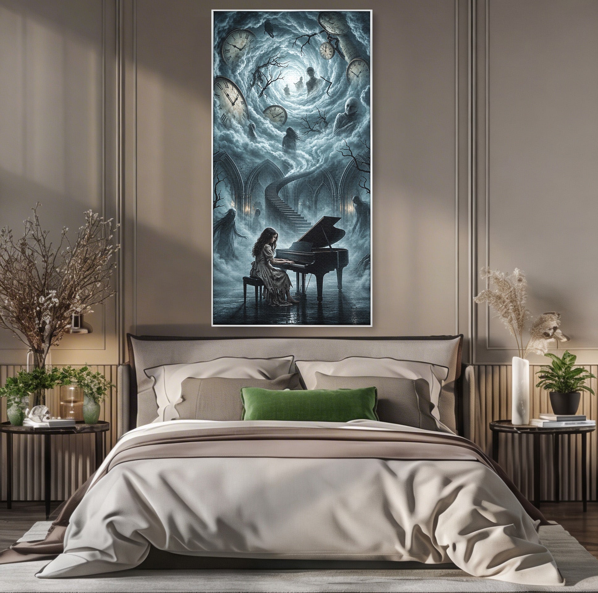Tablou Canvas Premium LuxCanva® U1102, Pianista In Timp,  Fantezie, Mister, Pian, Living, Dormitor, Culori Vibrante