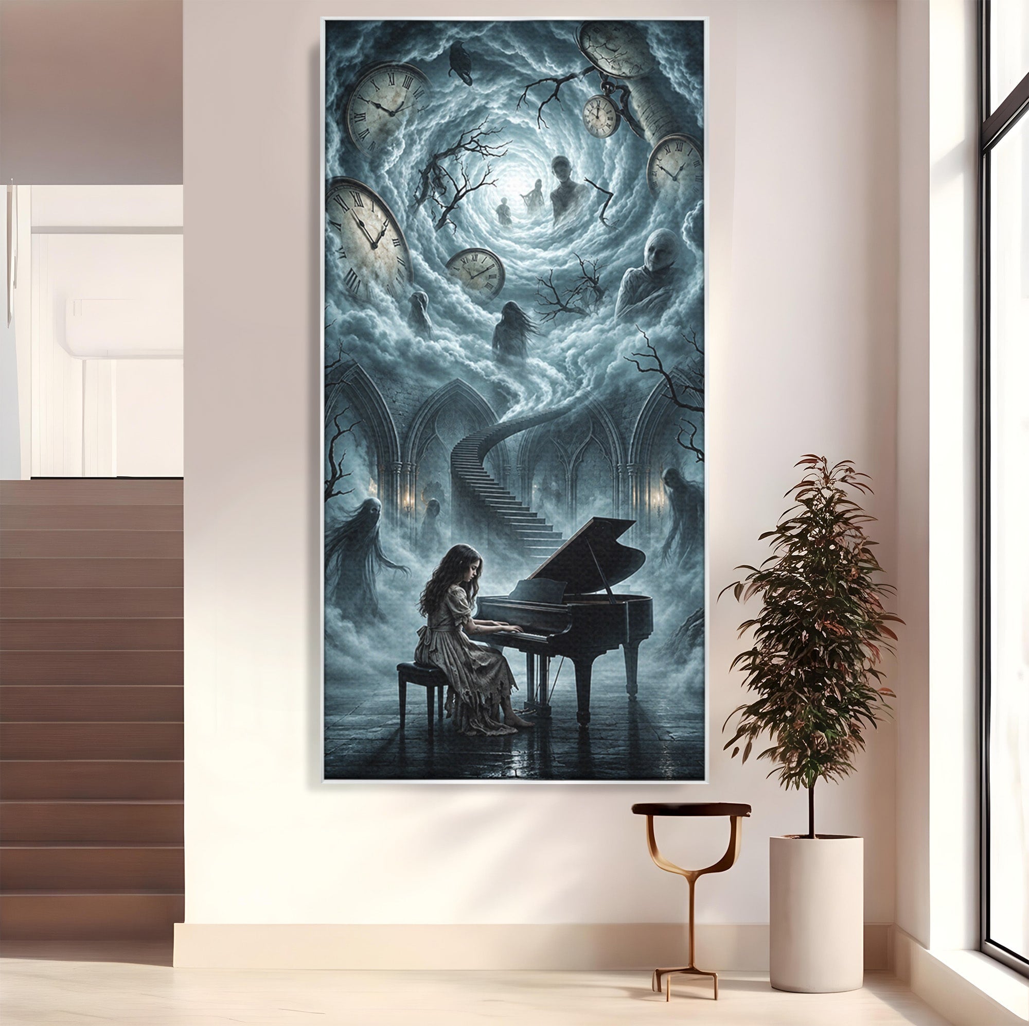 Tablou Canvas Premium LuxCanva® U1102, Pianista In Timp,  Fantezie, Mister, Pian, Living, Dormitor, Culori Vibrante