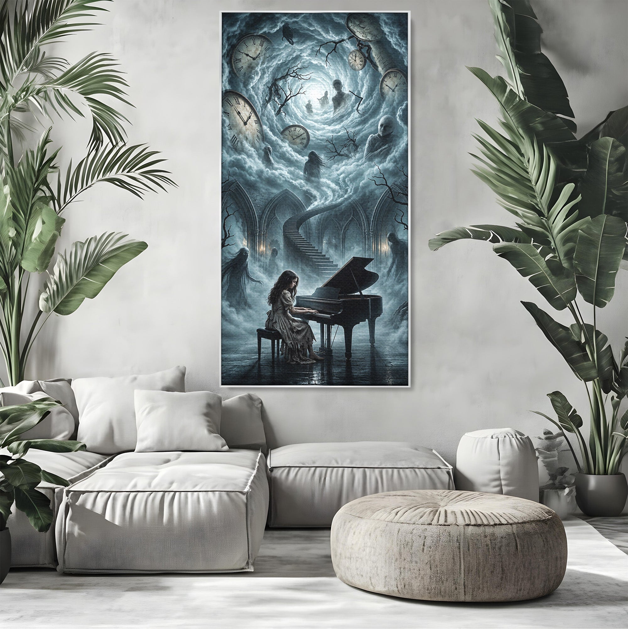 Tablou Canvas Premium LuxCanva® U1102, Pianista In Timp,  Fantezie, Mister, Pian, Living, Dormitor, Culori Vibrante