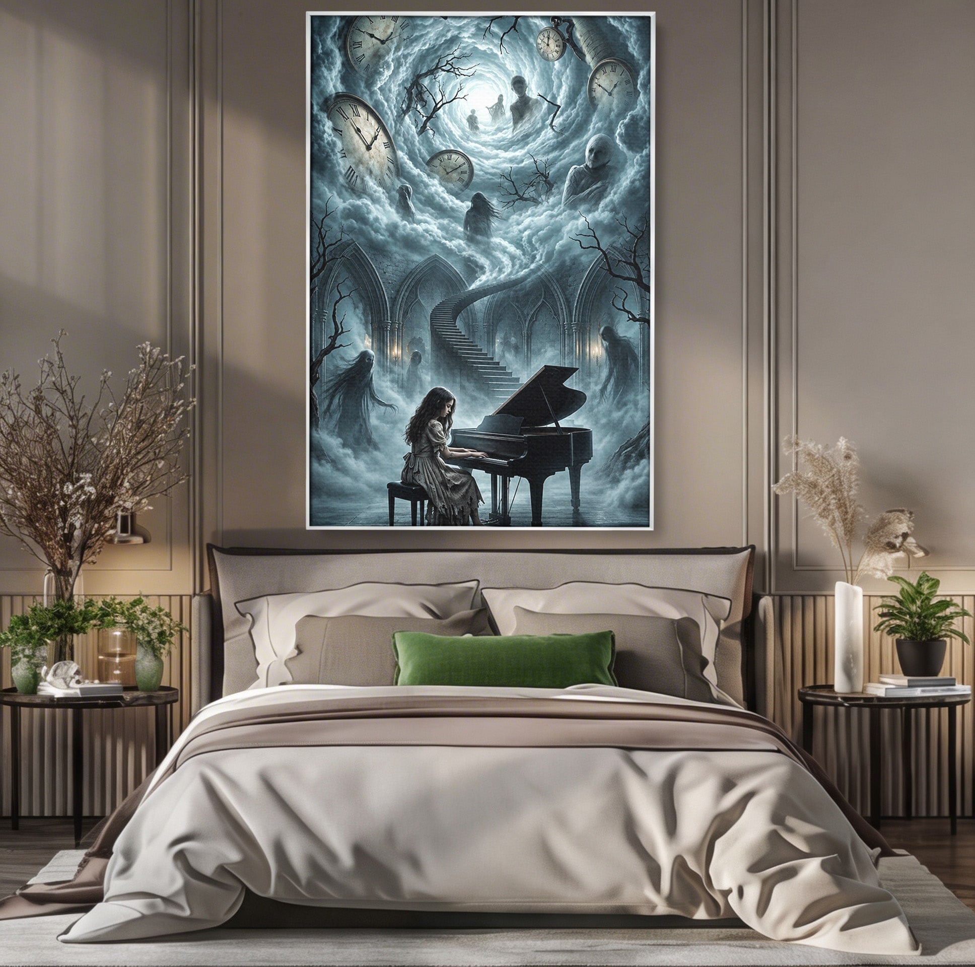 Tablou Canvas Premium LuxCanva® U1102, Pianista In Timp,  Fantezie, Mister, Pian, Living, Dormitor, Culori Vibrante