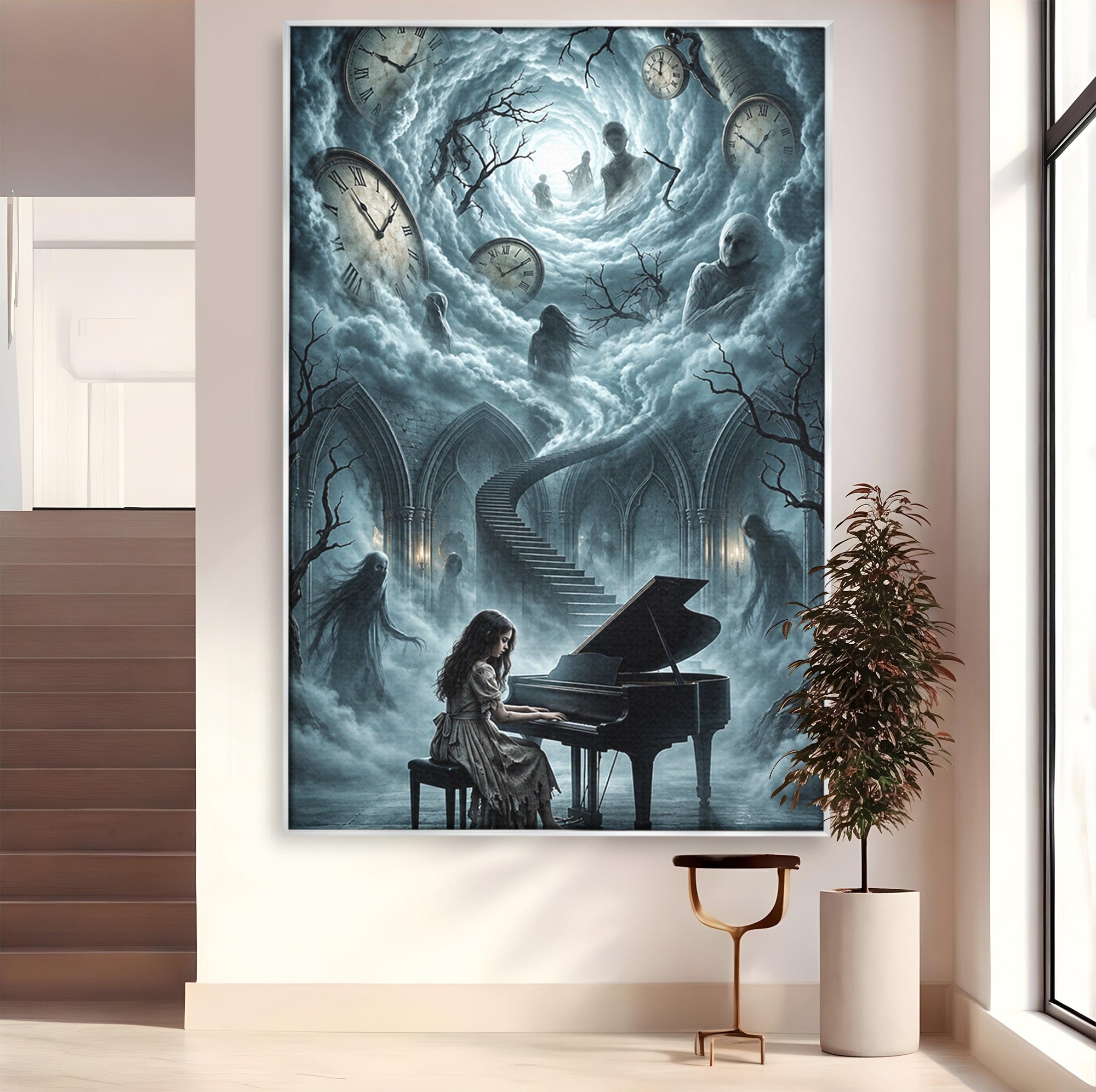 Tablou Canvas Premium LuxCanva® U1102, Pianista In Timp,  Fantezie, Mister, Pian, Living, Dormitor, Culori Vibrante