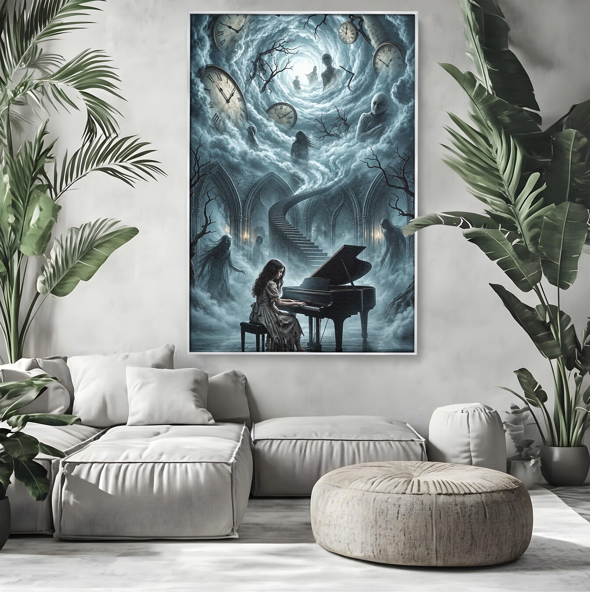 Tablou Canvas Premium LuxCanva® U1102, Pianista In Timp,  Fantezie, Mister, Pian, Living, Dormitor, Culori Vibrante