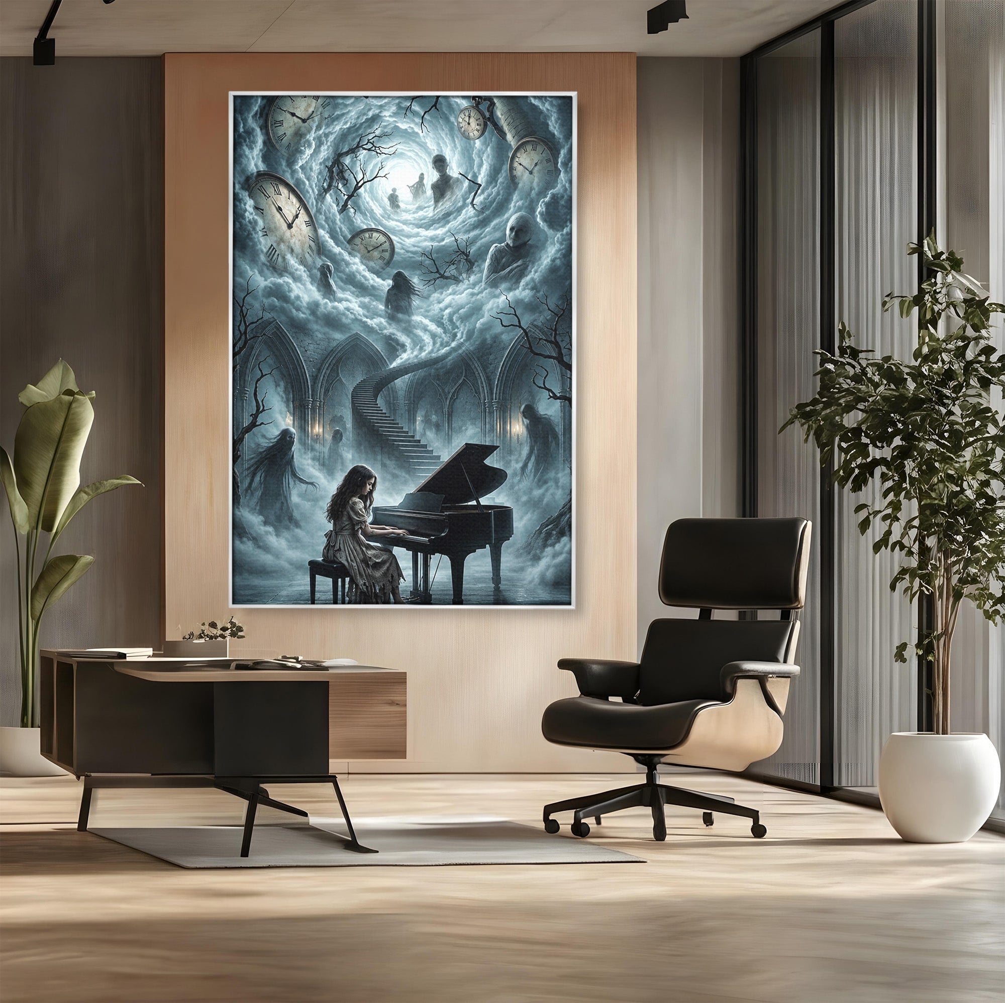 Tablou Canvas Premium LuxCanva® U1102, Pianista In Timp,  Fantezie, Mister, Pian, Living, Dormitor, Culori Vibrante