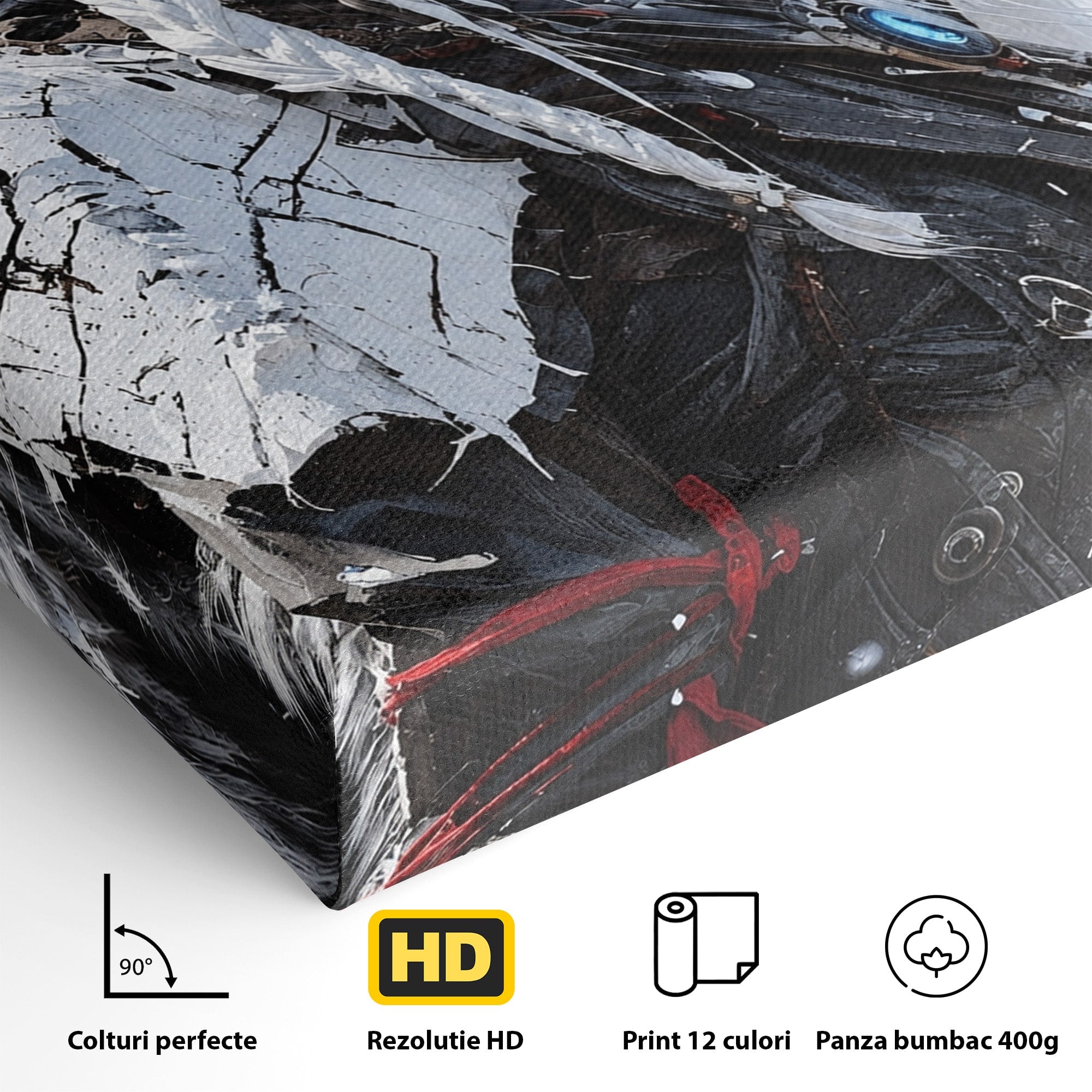 Tablou Canvas Premium LuxCanva® U1103, Razboinica Si Lupul Alb, Lup, Fantezie, Mister, Femeie, Razboinica, Dormitor, Culori Vibrante