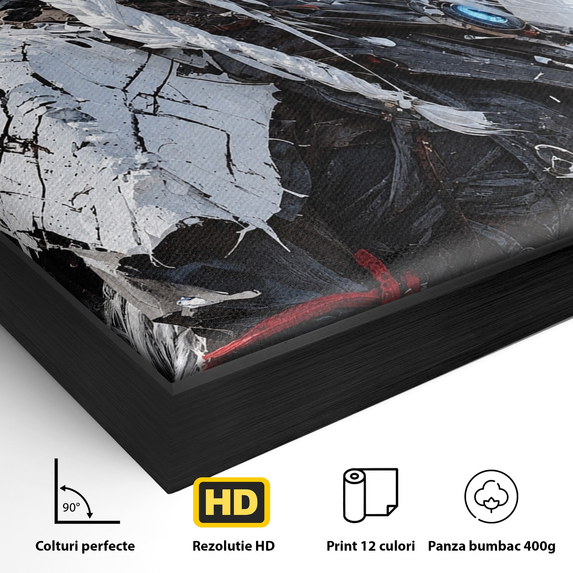 Tablou Canvas Premium LuxCanva® U1103, Razboinica Si Lupul Alb, Lup, Fantezie, Mister, Femeie, Razboinica, Dormitor, Culori Vibrante