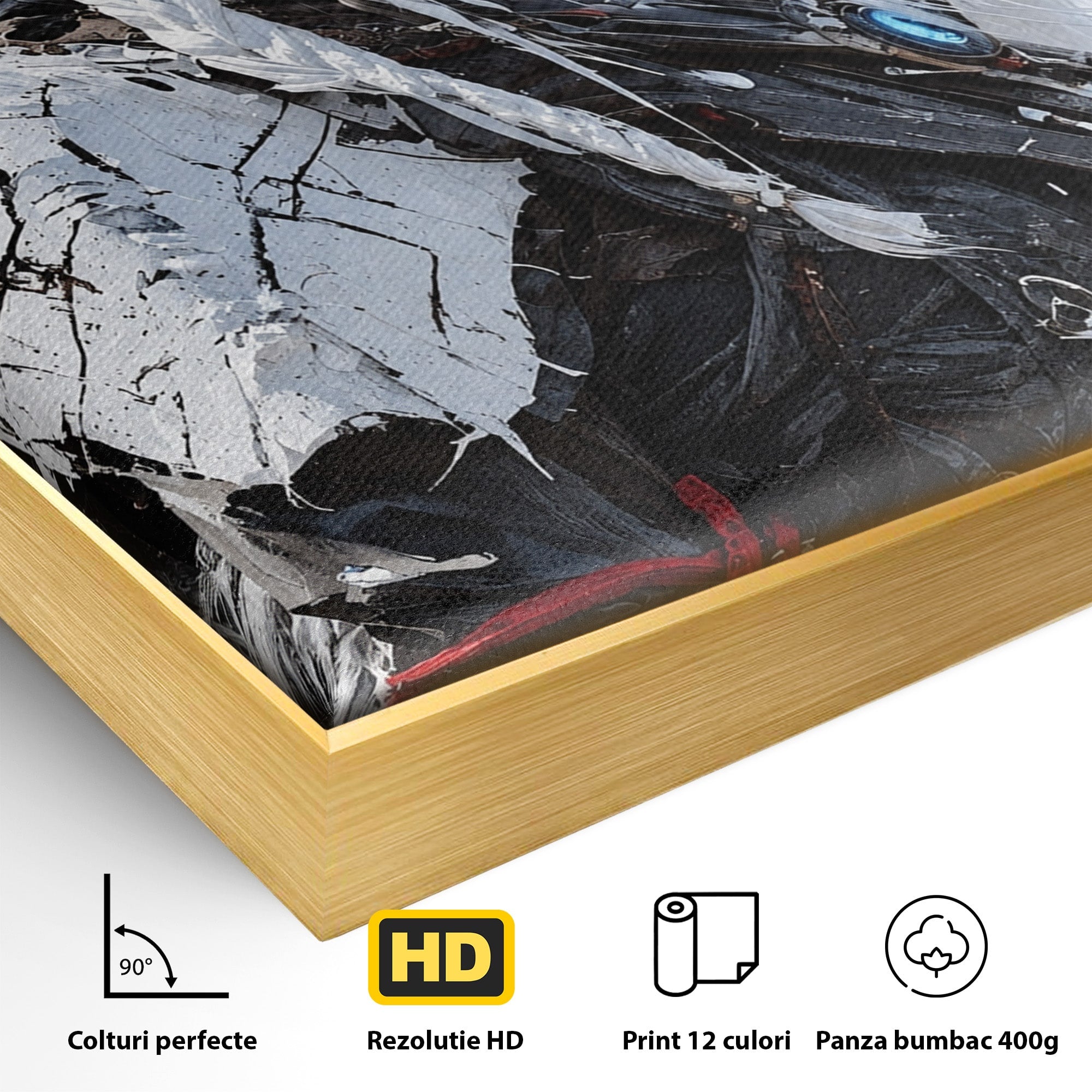 Tablou Canvas Premium LuxCanva® U1103, Razboinica Si Lupul Alb, Lup, Fantezie, Mister, Femeie, Razboinica, Dormitor, Culori Vibrante